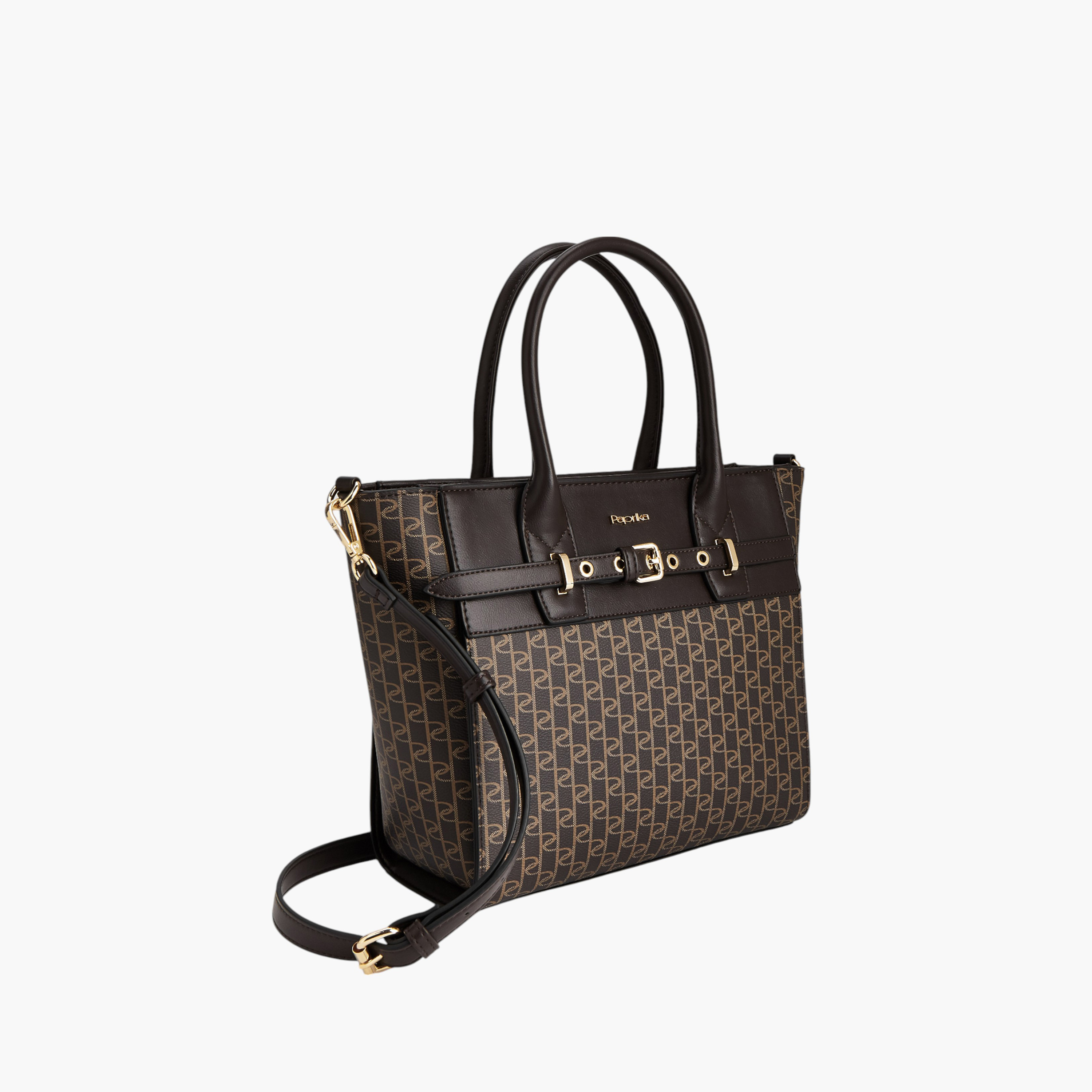 شنطة توت بمقبض مزدوج وسحاب إغلاق وطبعات مونوجرام من بابريكا-women-bagsandwallets-handbags-image-3
