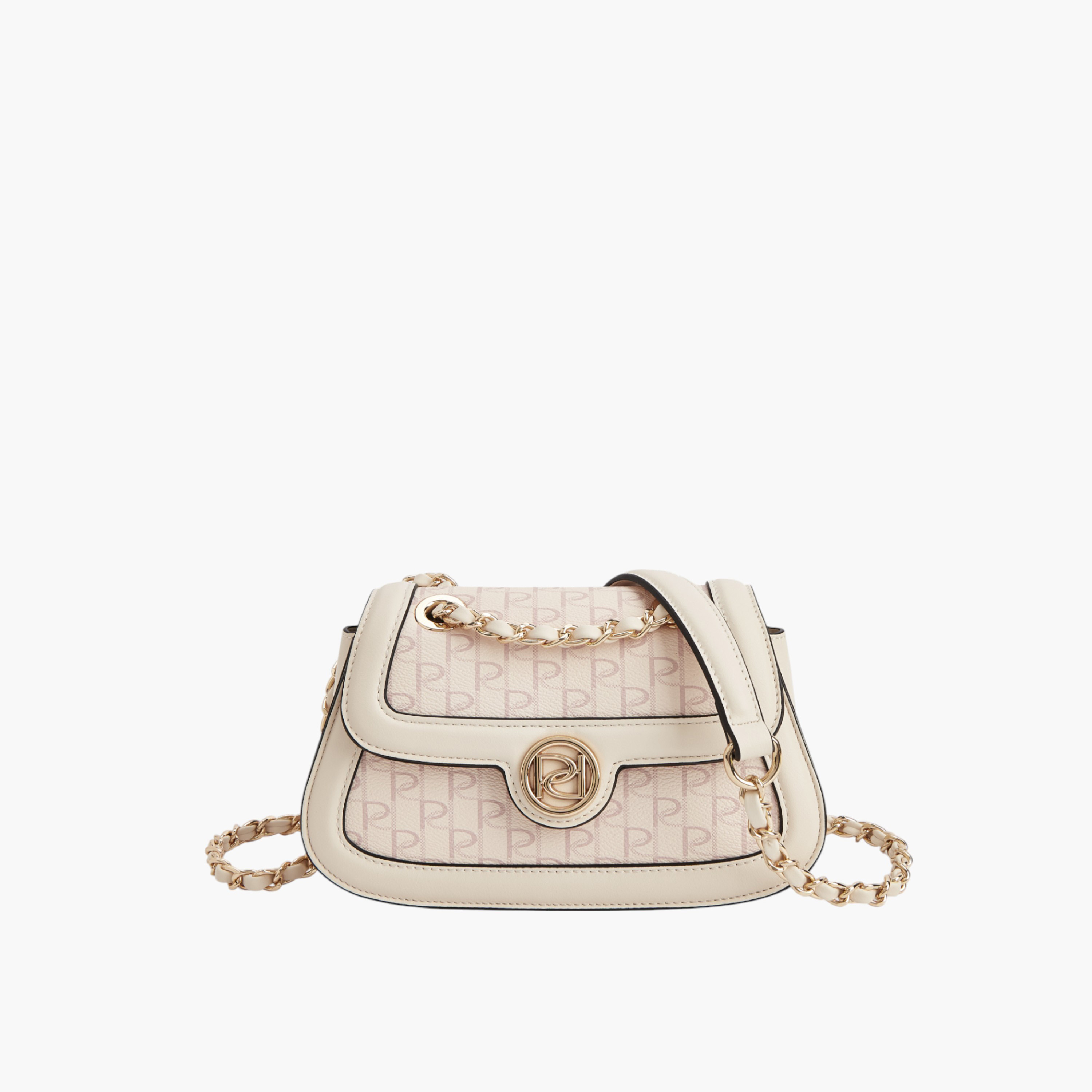 Paprika Monogram Print Crossbody Bag with Chain Accented Strap and Flap Closure-women-bagsandwallets-handbags-image-1