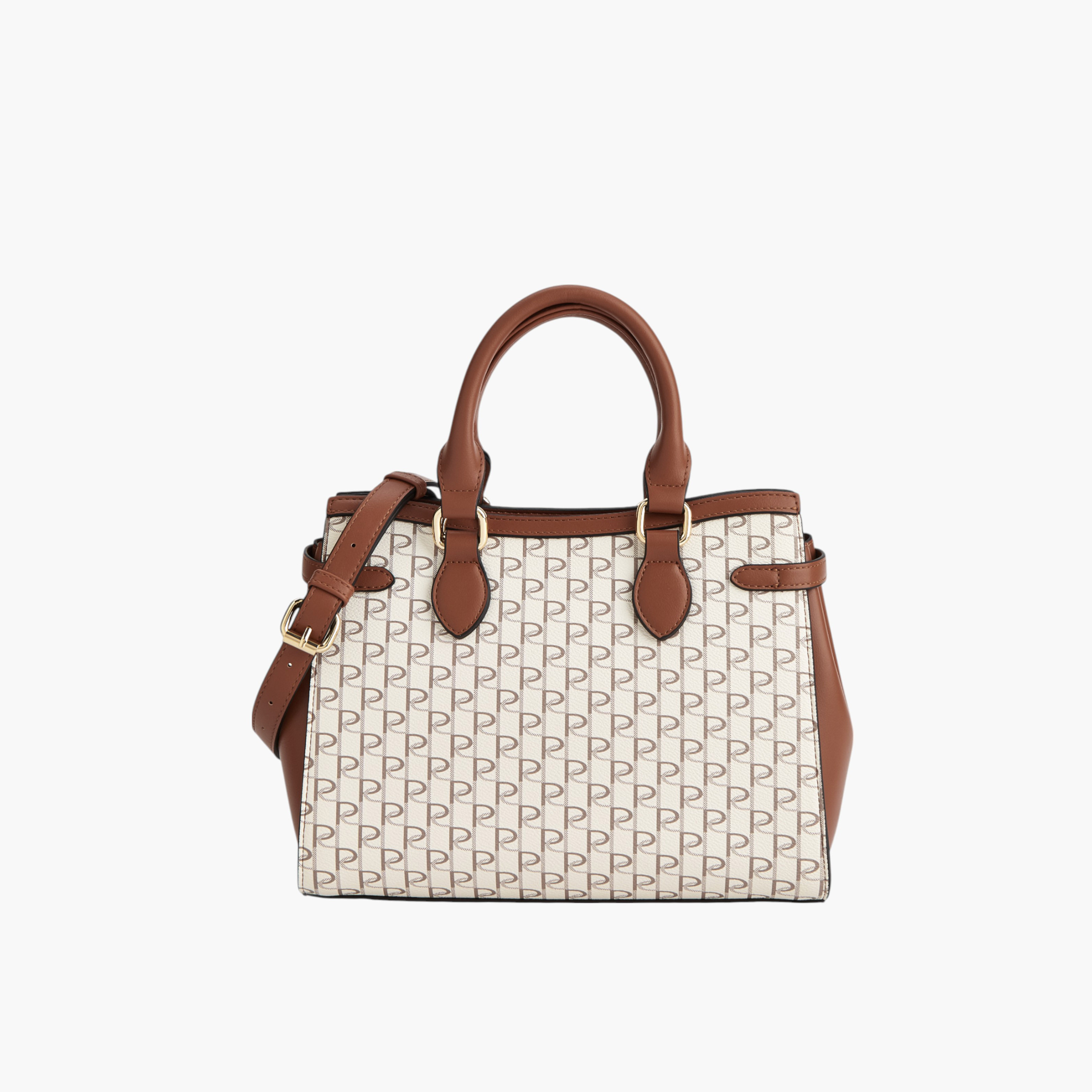 Paprika Monogram Print Tote Bag with Double Handle and Zip Closure-women-bagsandwallets-handbags-image-2