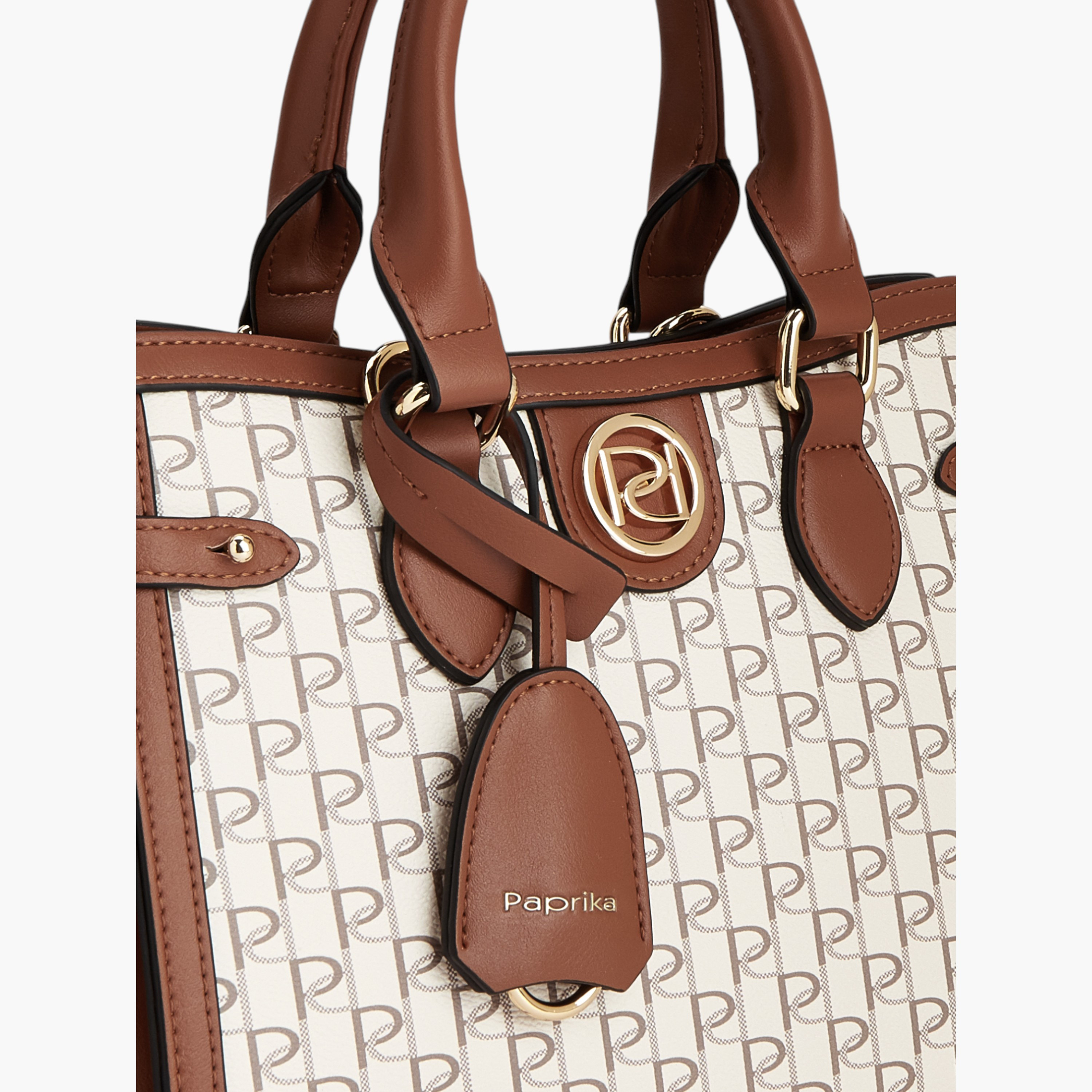 Paprika Monogram Print Tote Bag with Double Handle and Zip Closure-women-bagsandwallets-handbags-image-4