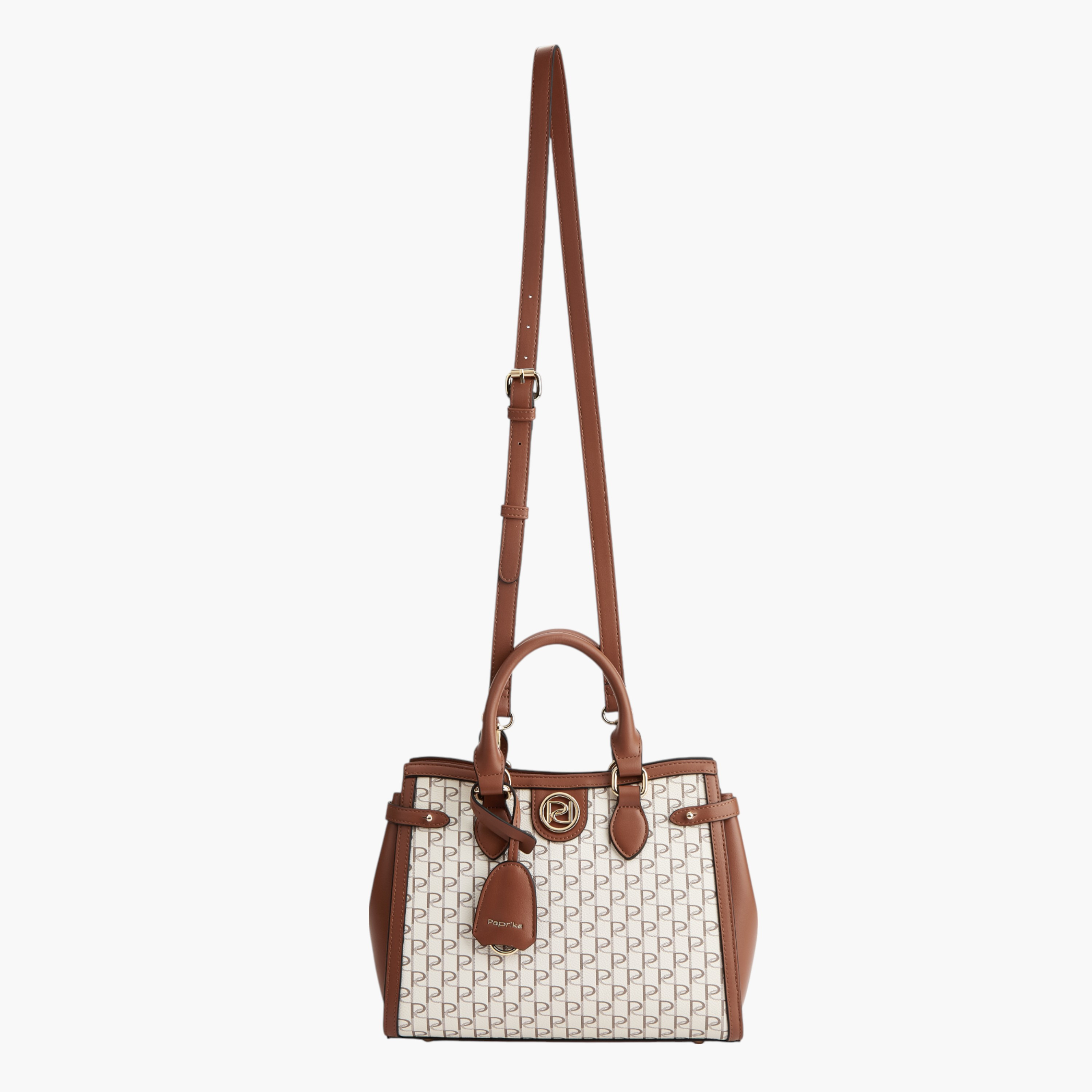Paprika Monogram Print Tote Bag with Double Handle and Zip Closure-women-bagsandwallets-handbags-image-5