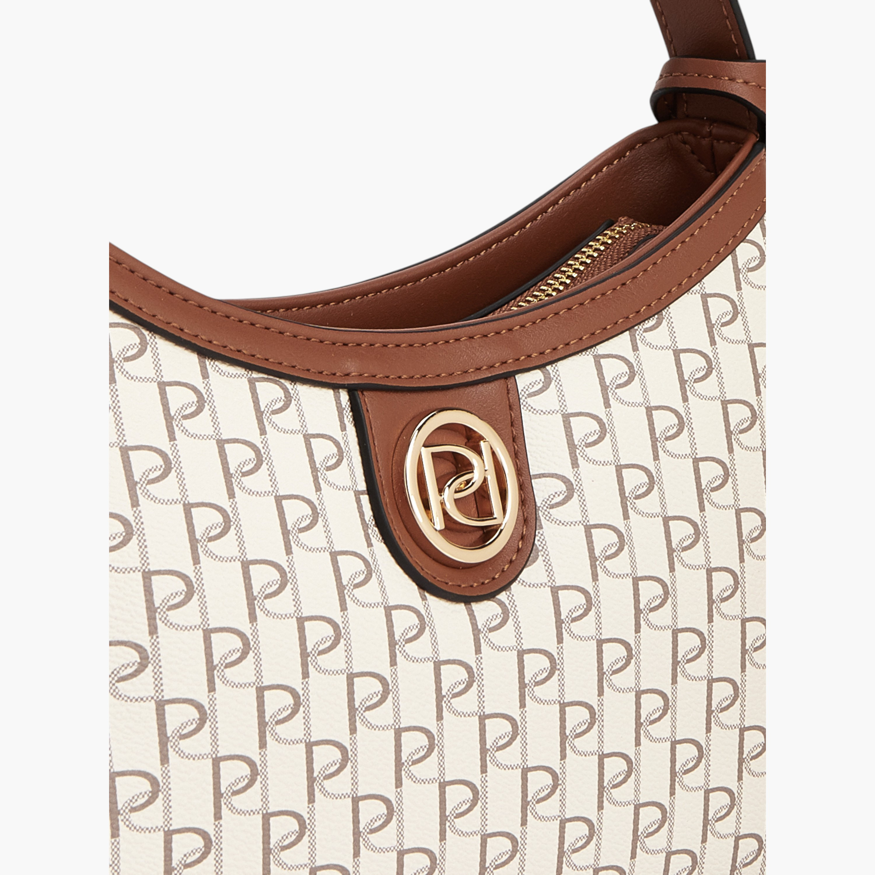 Paprika Monogram Print Shoulder Bag with Adjustable Strap and Zip Closure-women-bagsandwallets-handbags-image-4
