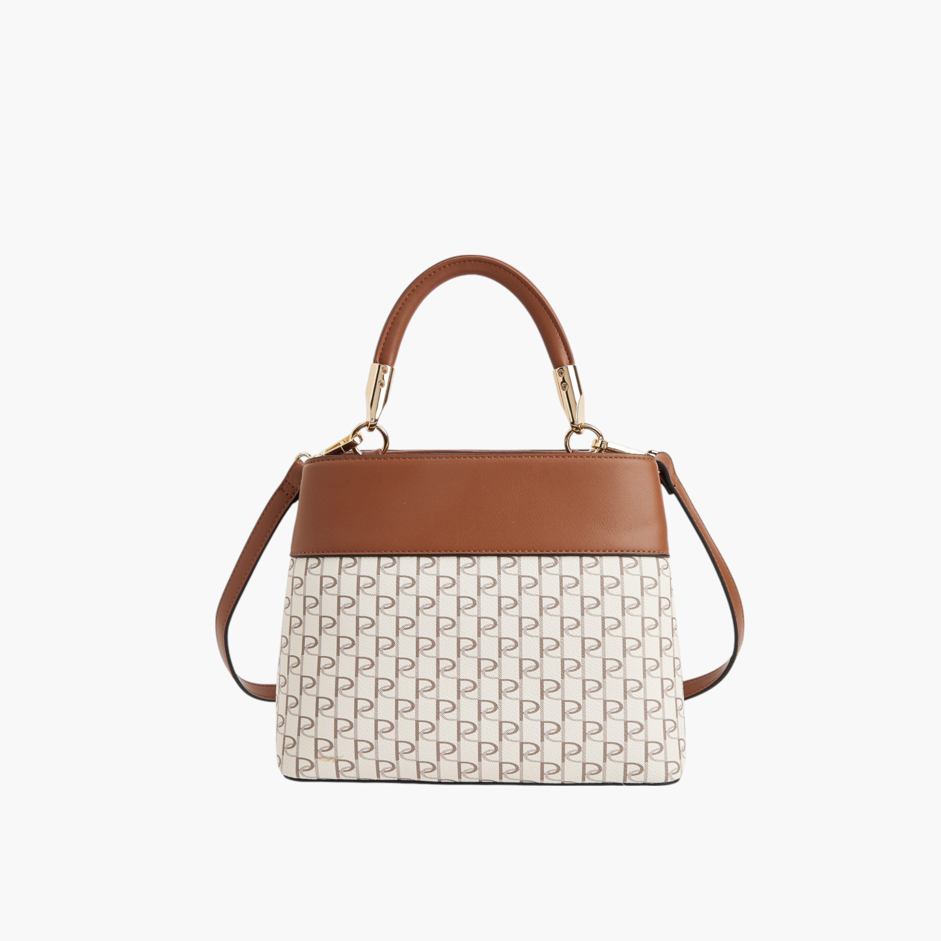 Paprika Monogram Print Tote Bag with Detachable Strap and Zip Closure-women-bagsandwallets-handbags-image-2