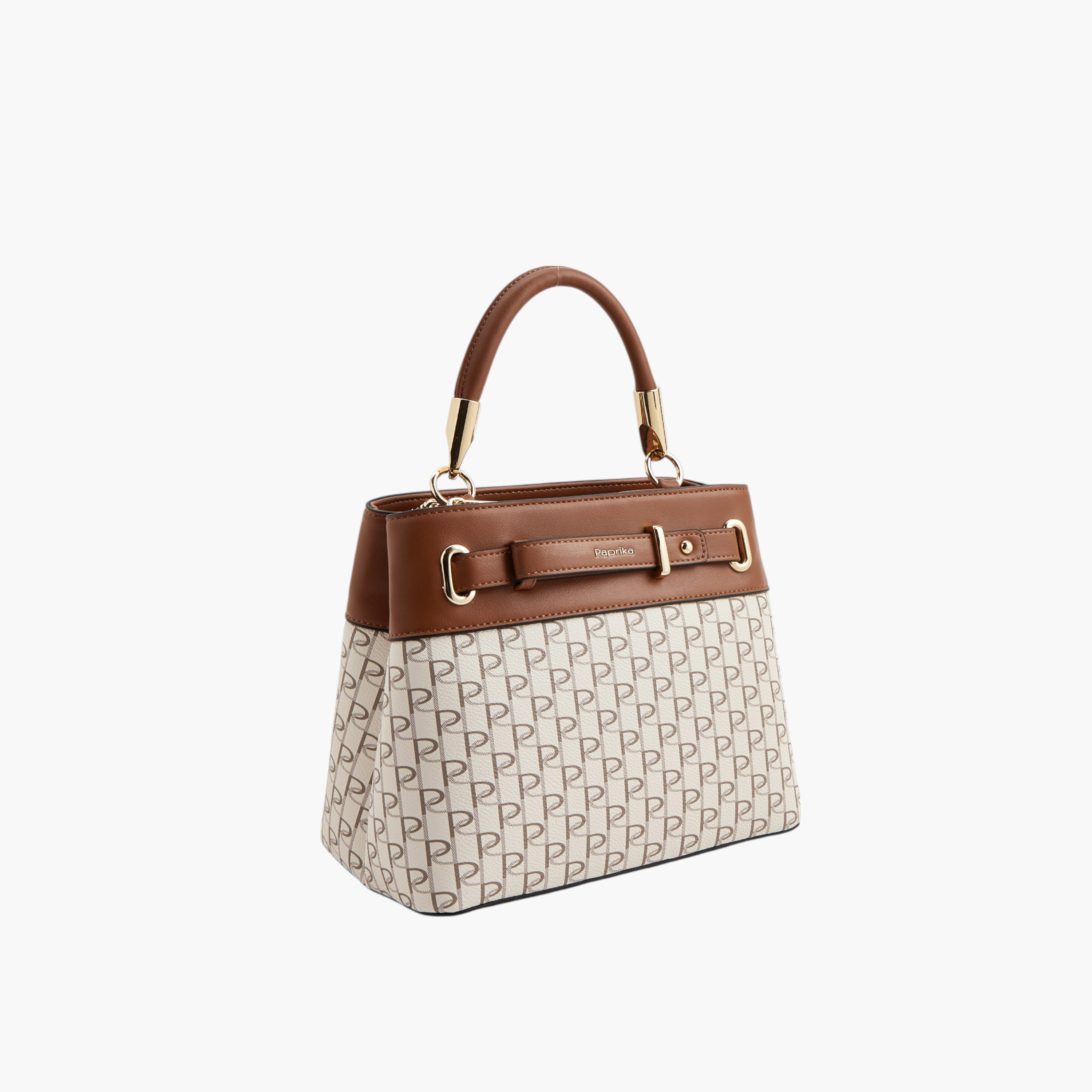 Paprika Monogram Print Tote Bag with Detachable Strap and Zip Closure-women-bagsandwallets-handbags-image-3