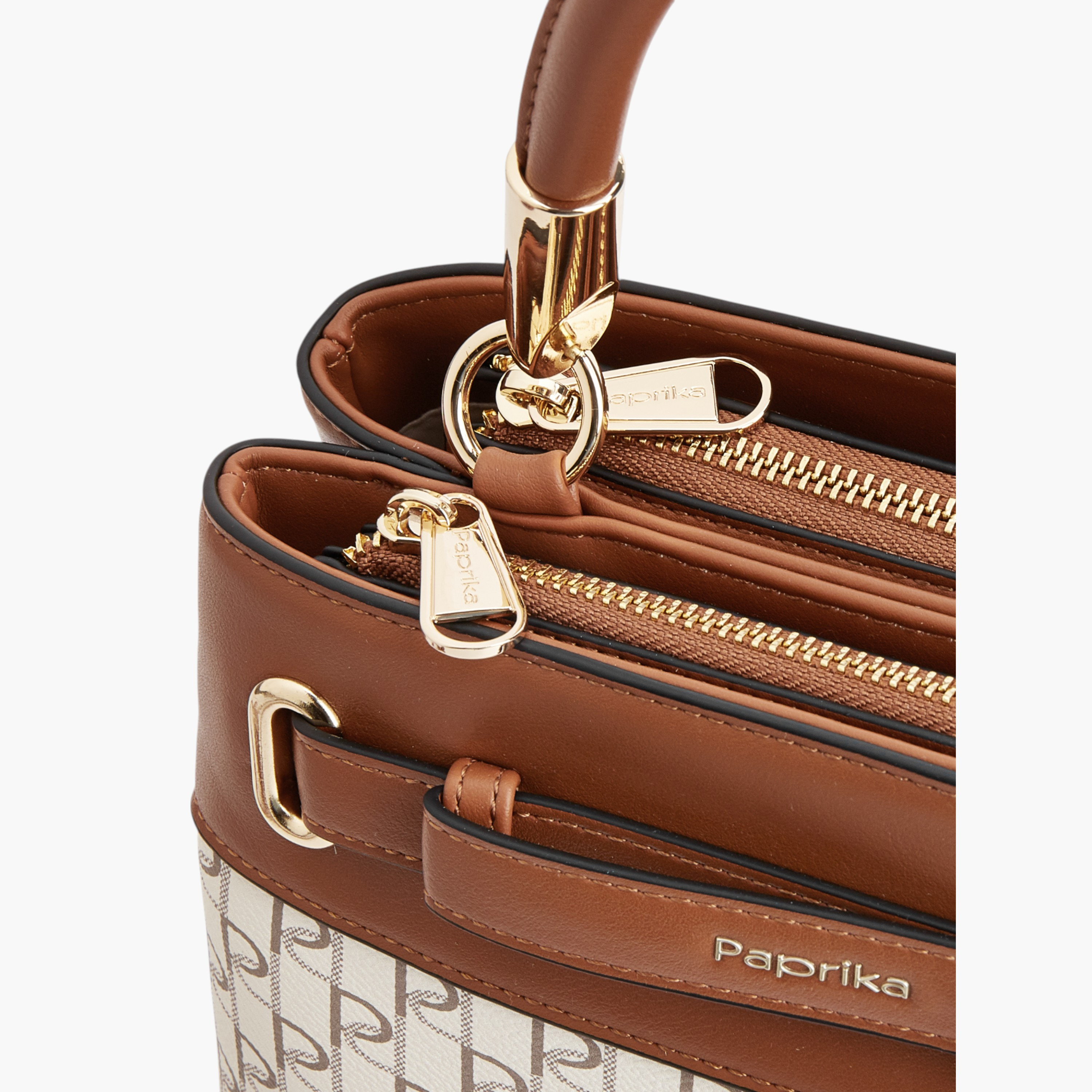 Paprika Monogram Print Tote Bag with Detachable Strap and Zip Closure-women-bagsandwallets-handbags-image-4