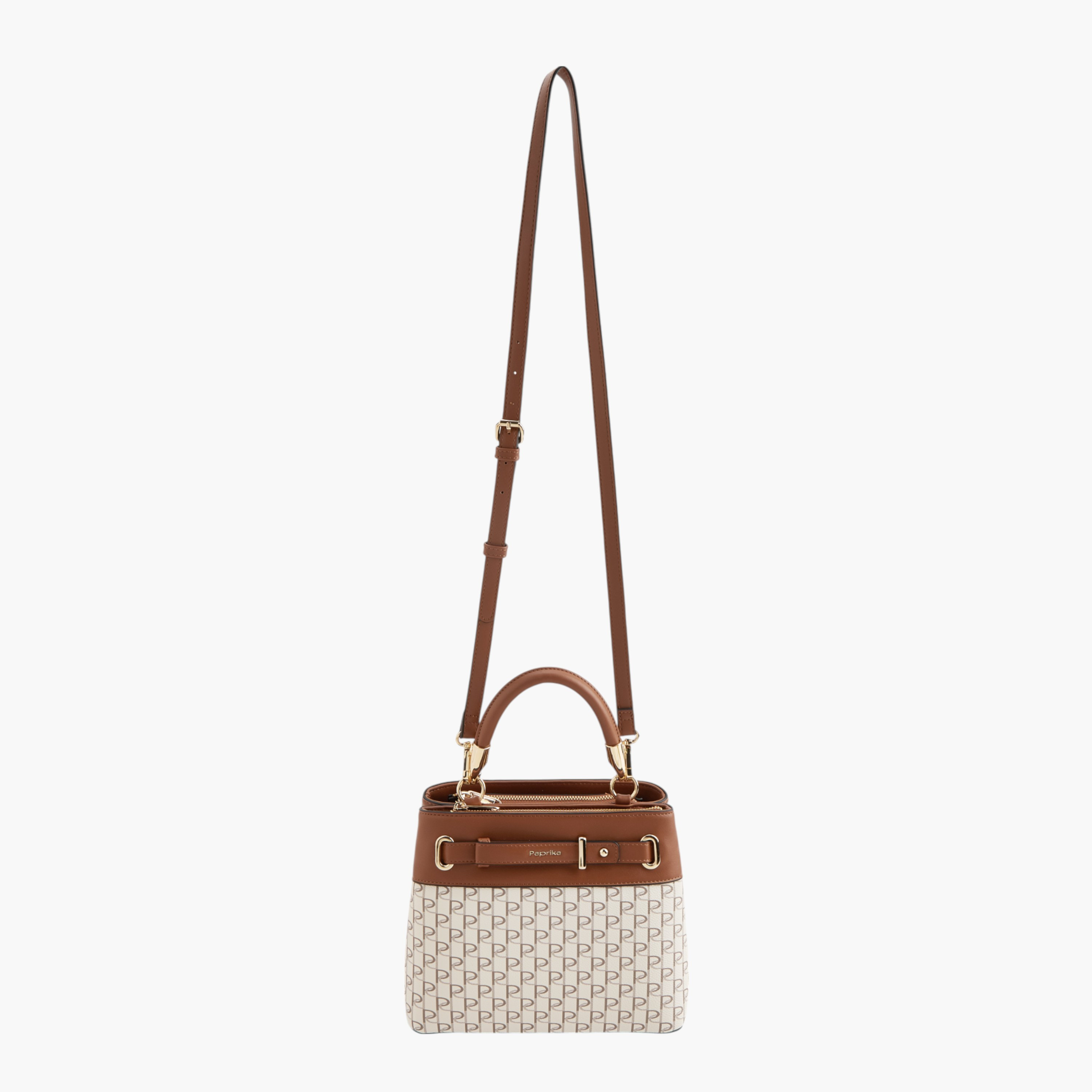 Paprika Monogram Print Tote Bag with Detachable Strap and Zip Closure-women-bagsandwallets-handbags-image-6