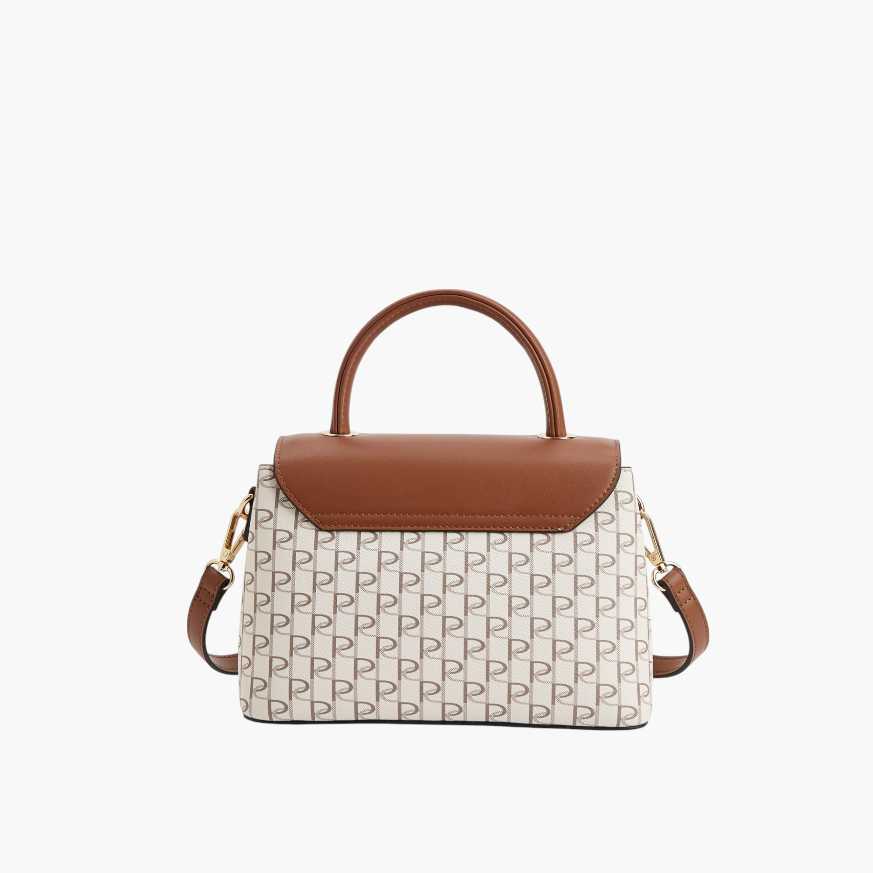 Paprika Monogram Print Satchel Bag with Detachable Strap and Buckle Accent-women-bagsandwallets-handbags-image-2