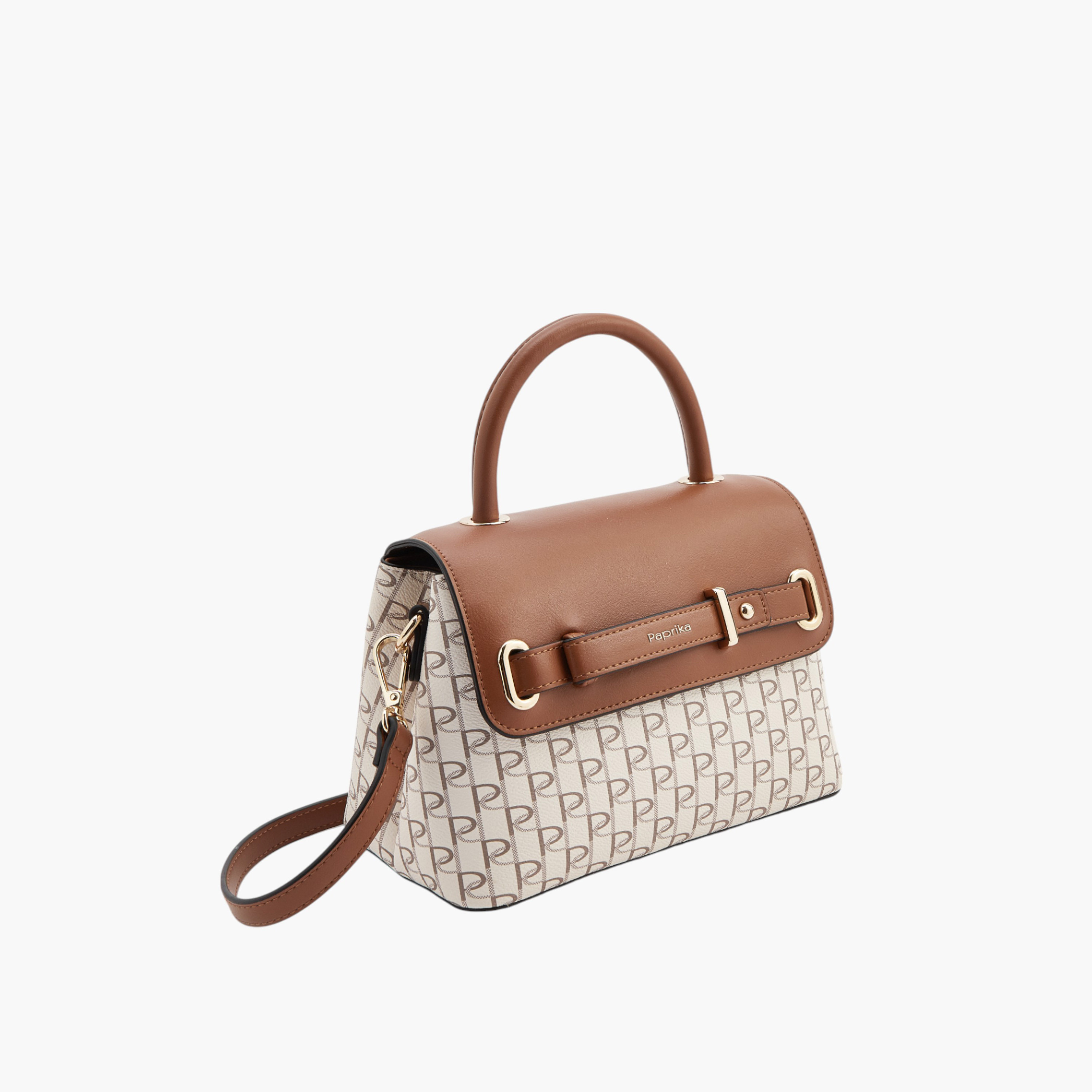 Paprika Monogram Print Satchel Bag with Detachable Strap and Buckle Accent-women-bagsandwallets-handbags-image-3