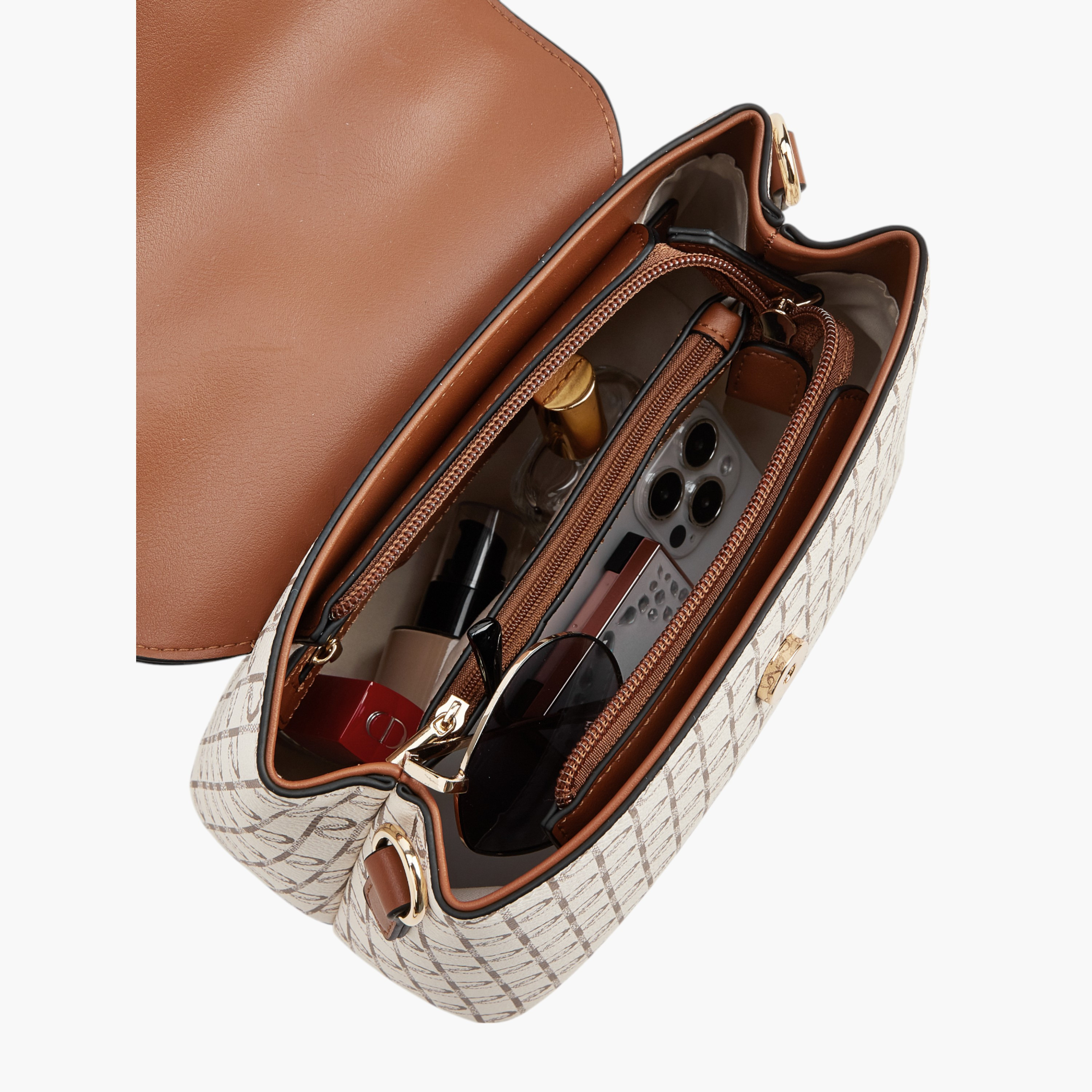 Paprika Monogram Print Satchel Bag with Detachable Strap and Buckle Accent-women-bagsandwallets-handbags-image-6