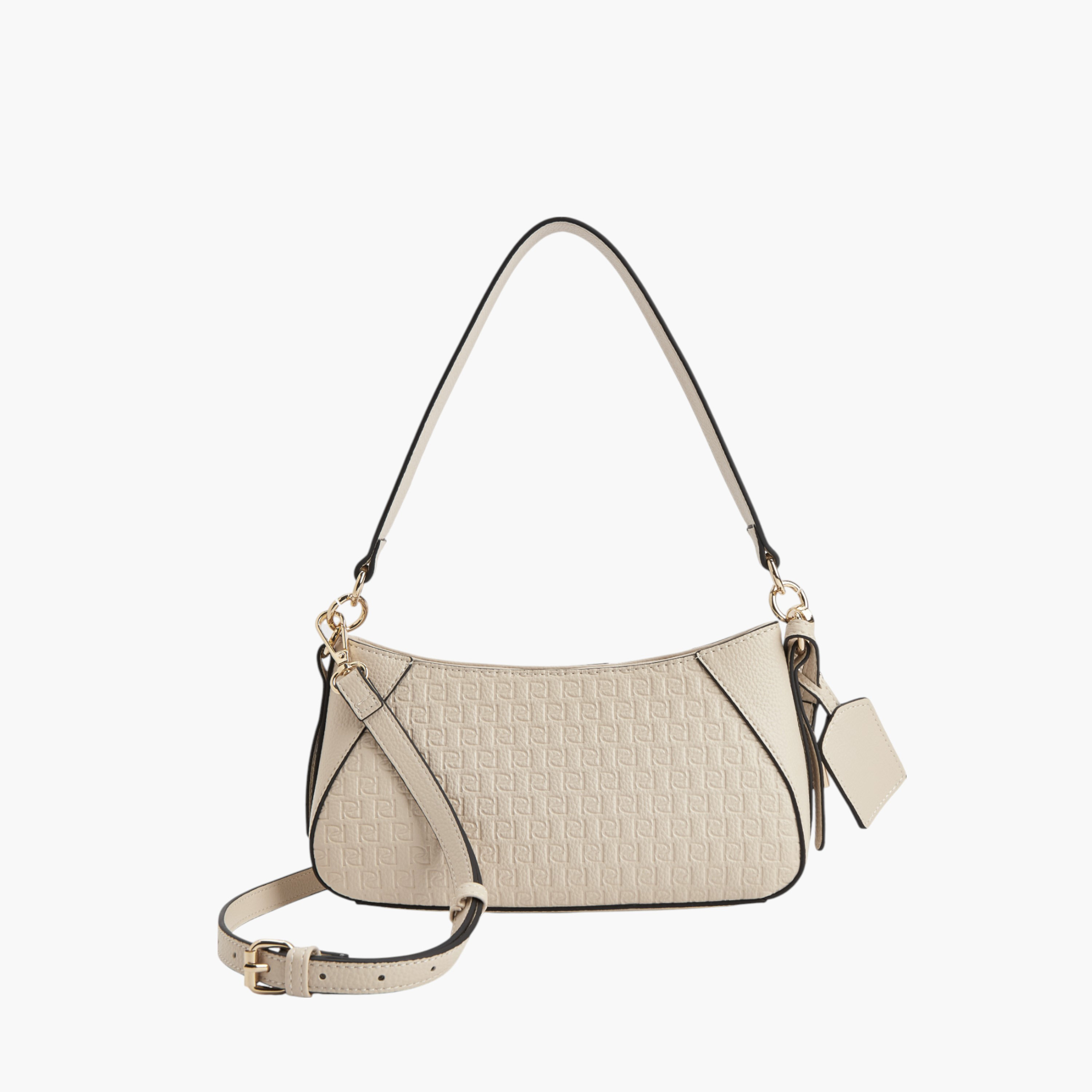 Paprika Monogram Embossed Shoulder Bag with Detachable Strap and Zip Closure-women-bagsandwallets-handbags-image-2