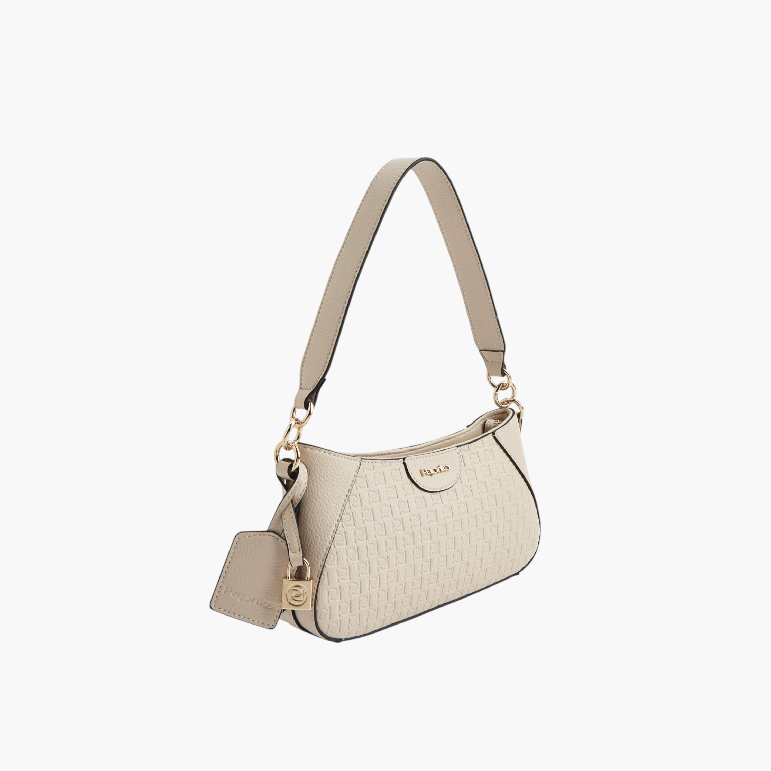 Paprika Monogram Embossed Shoulder Bag with Detachable Strap and Zip Closure-women-bagsandwallets-handbags-image-3