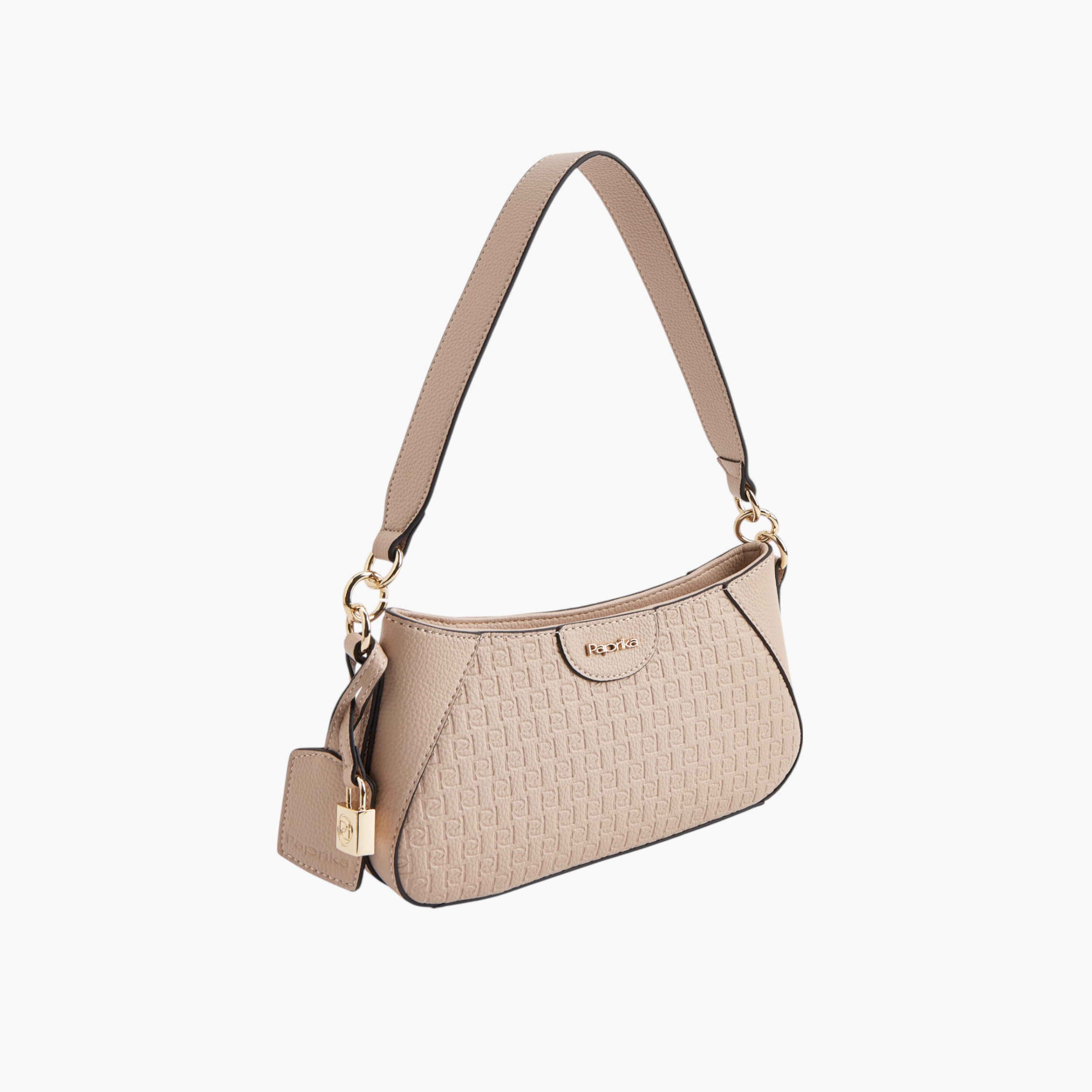شنطة كتف بحزام قابل للفصل وسحاب إغلاق ونقوش مونوجرام من بابريكا-women-bagsandwallets-handbags-image-3