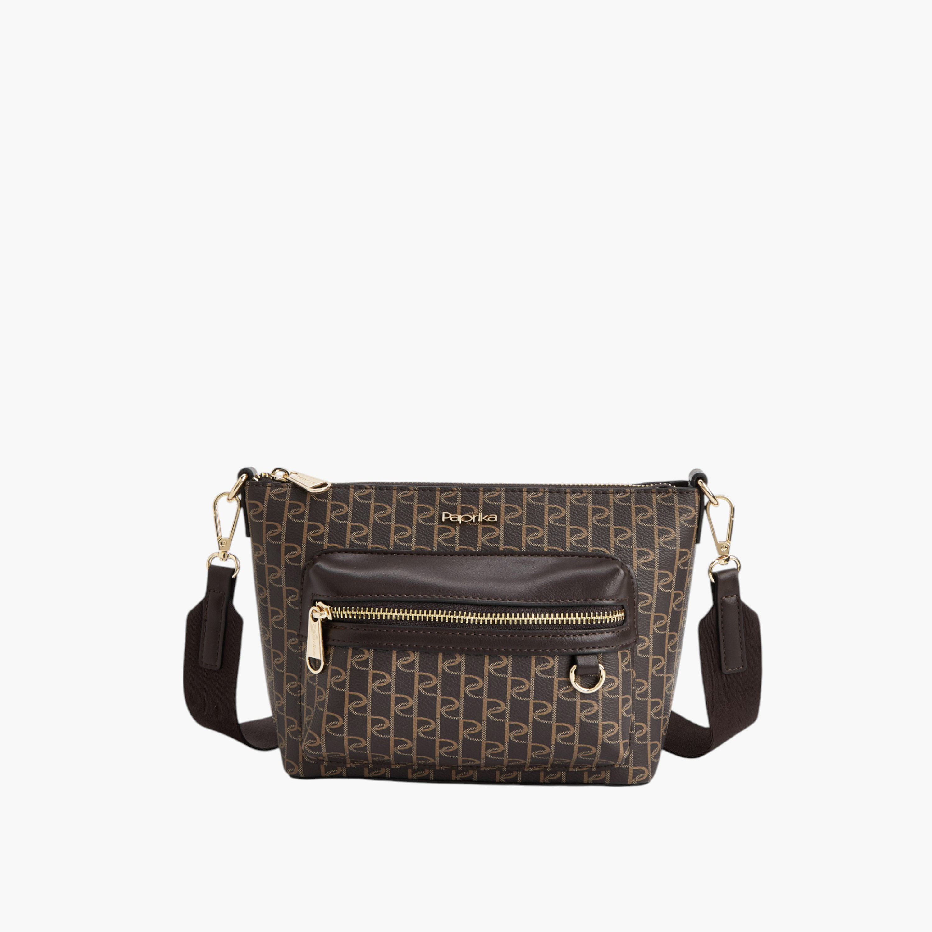 Paprika Monogram Print Crossbody Bag with Detachable Strap and Zip Closure-women-bagsandwallets-handbags-image-1