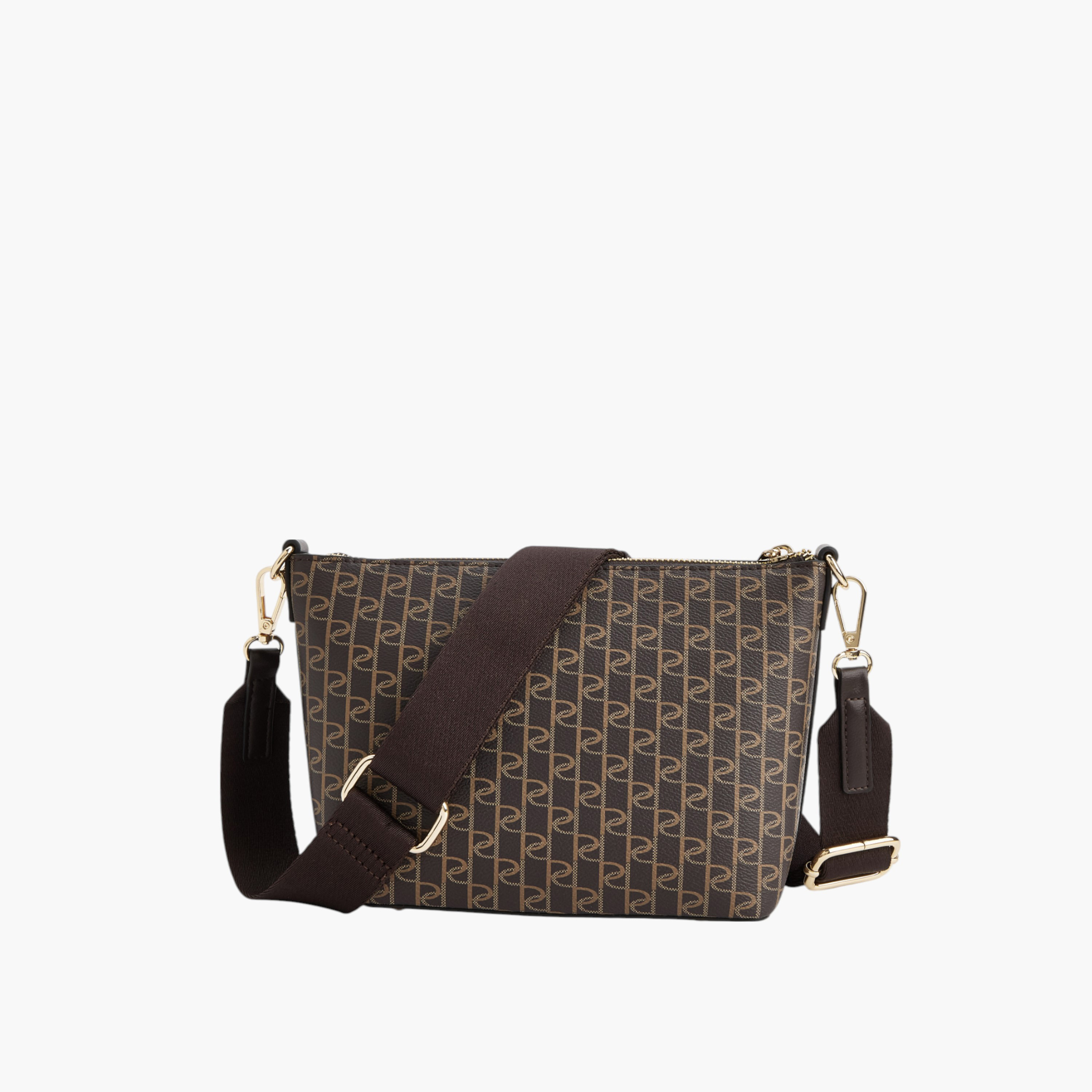 Paprika Monogram Print Crossbody Bag with Detachable Strap and Zip Closure-women-bagsandwallets-handbags-image-2