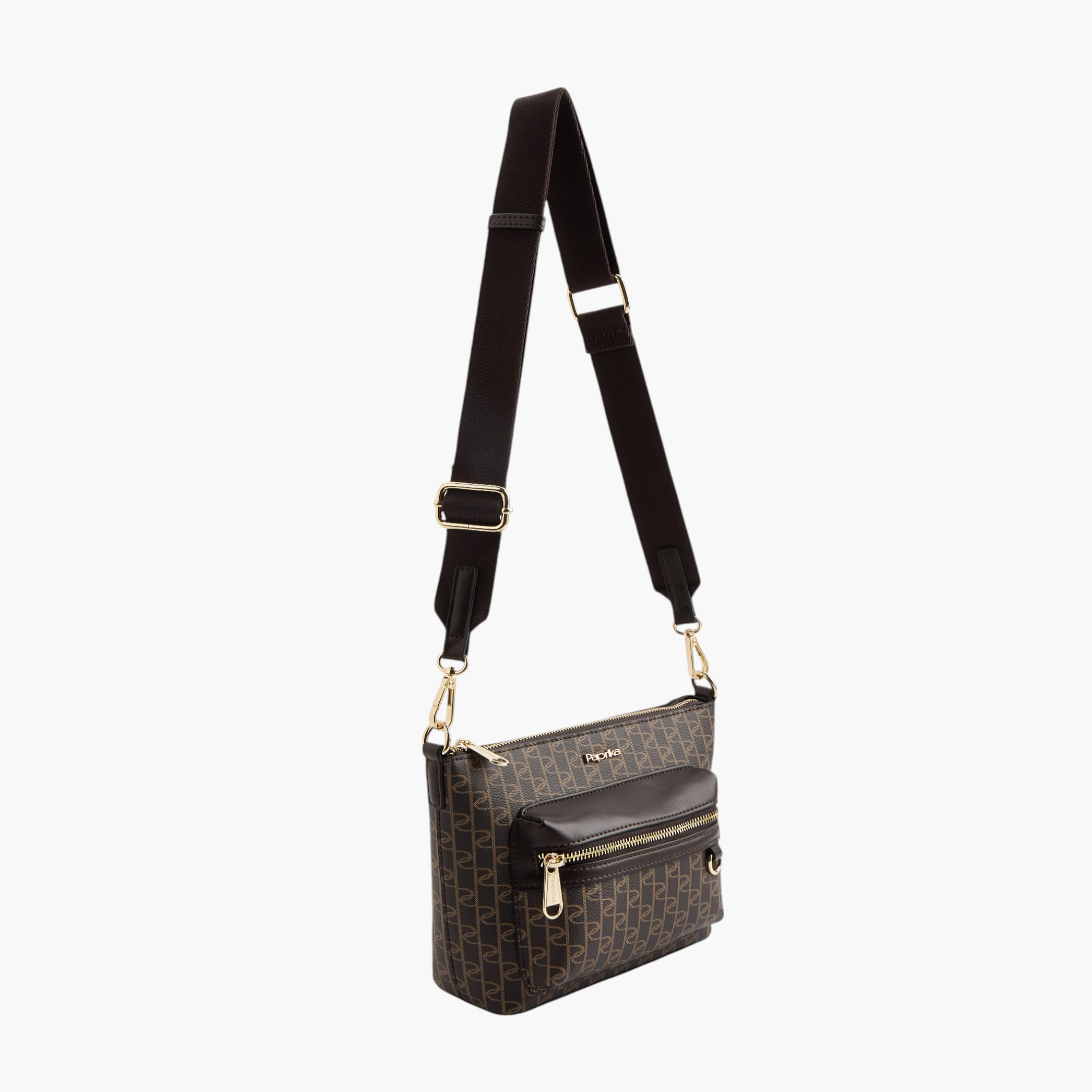 Paprika Monogram Print Crossbody Bag with Detachable Strap and Zip Closure-women-bagsandwallets-handbags-image-3