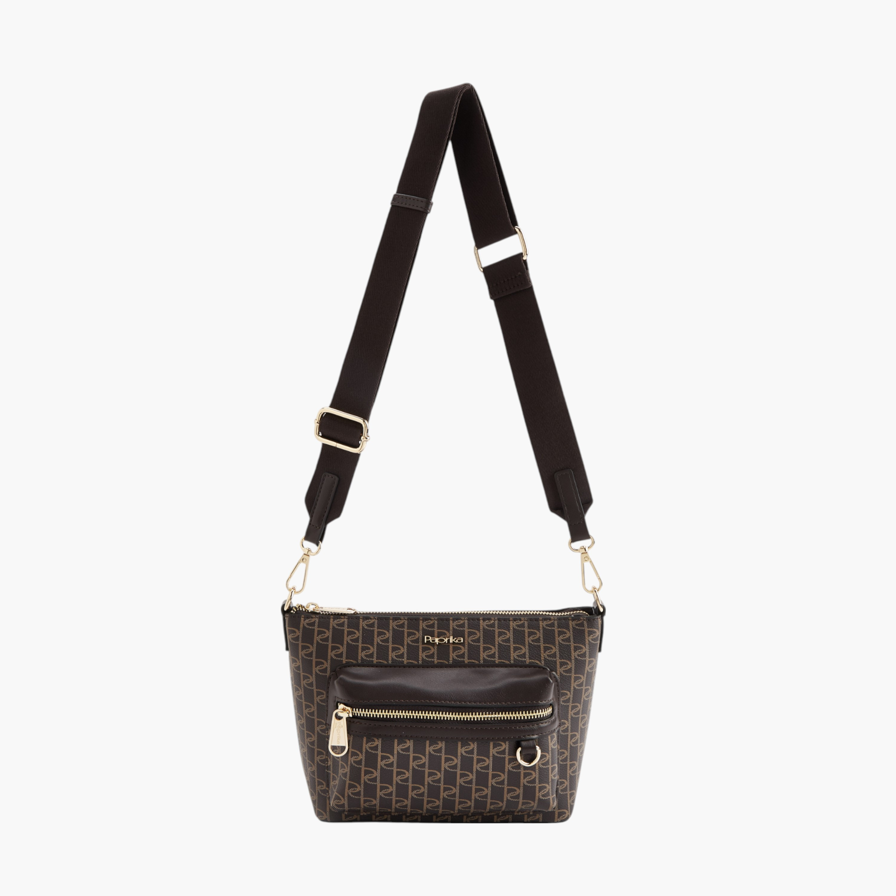 Paprika Monogram Print Crossbody Bag with Detachable Strap and Zip Closure-women-bagsandwallets-handbags-image-6