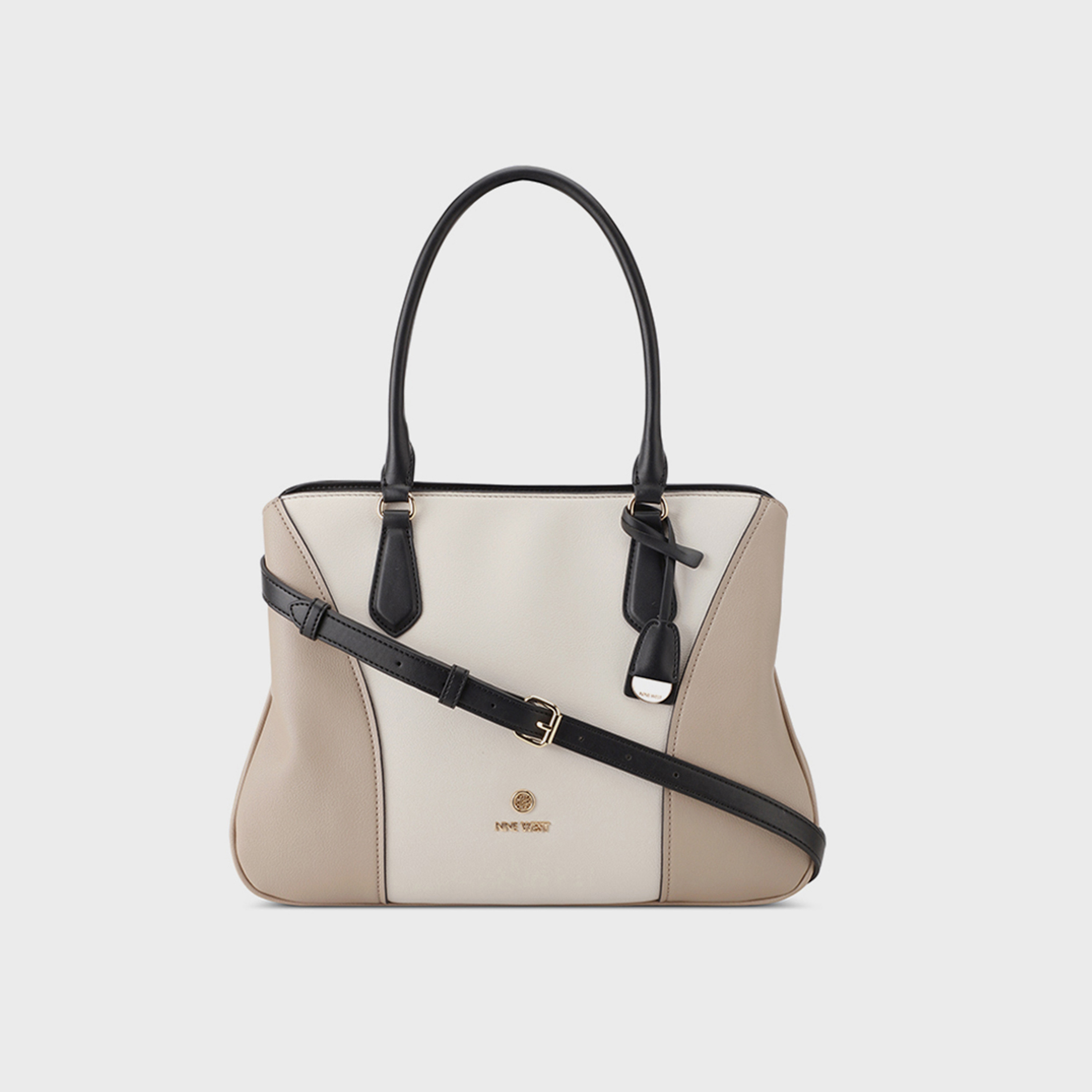 Nine West Color Block Double Handle Satchel Bag with Magnetic Closure and Detachable Strap-women-bagsandwallets-handbags-image-1