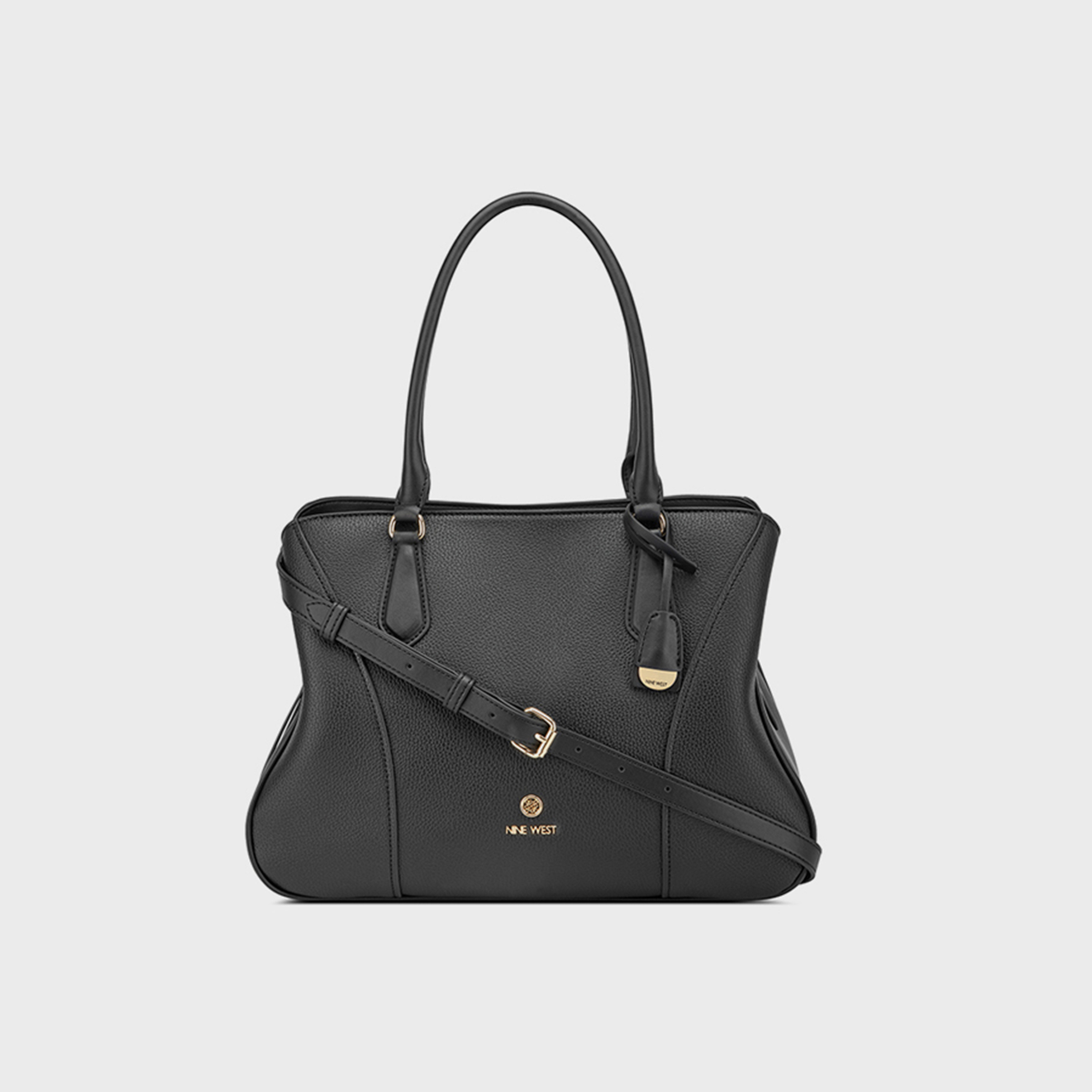 Nine West Textured Double Handle Satchel Bag with Magnetic Closure and Detachable Strap-women-bagsandwallets-handbags-image-1