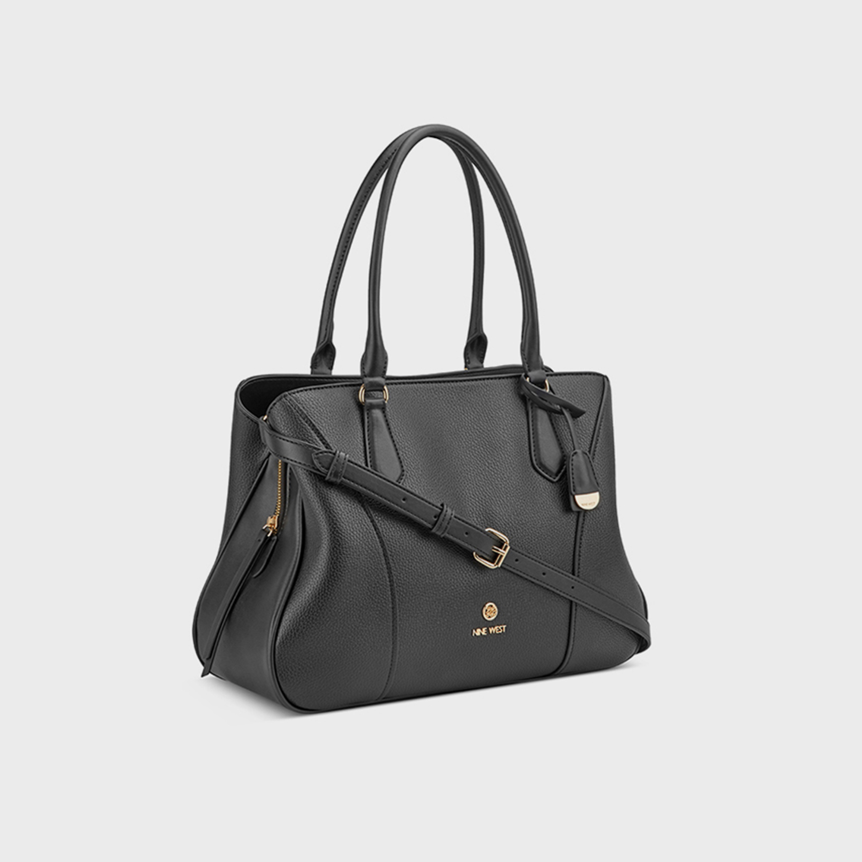 Nine West Textured Double Handle Satchel Bag with Magnetic Closure and Detachable Strap-women-bagsandwallets-handbags-image-3