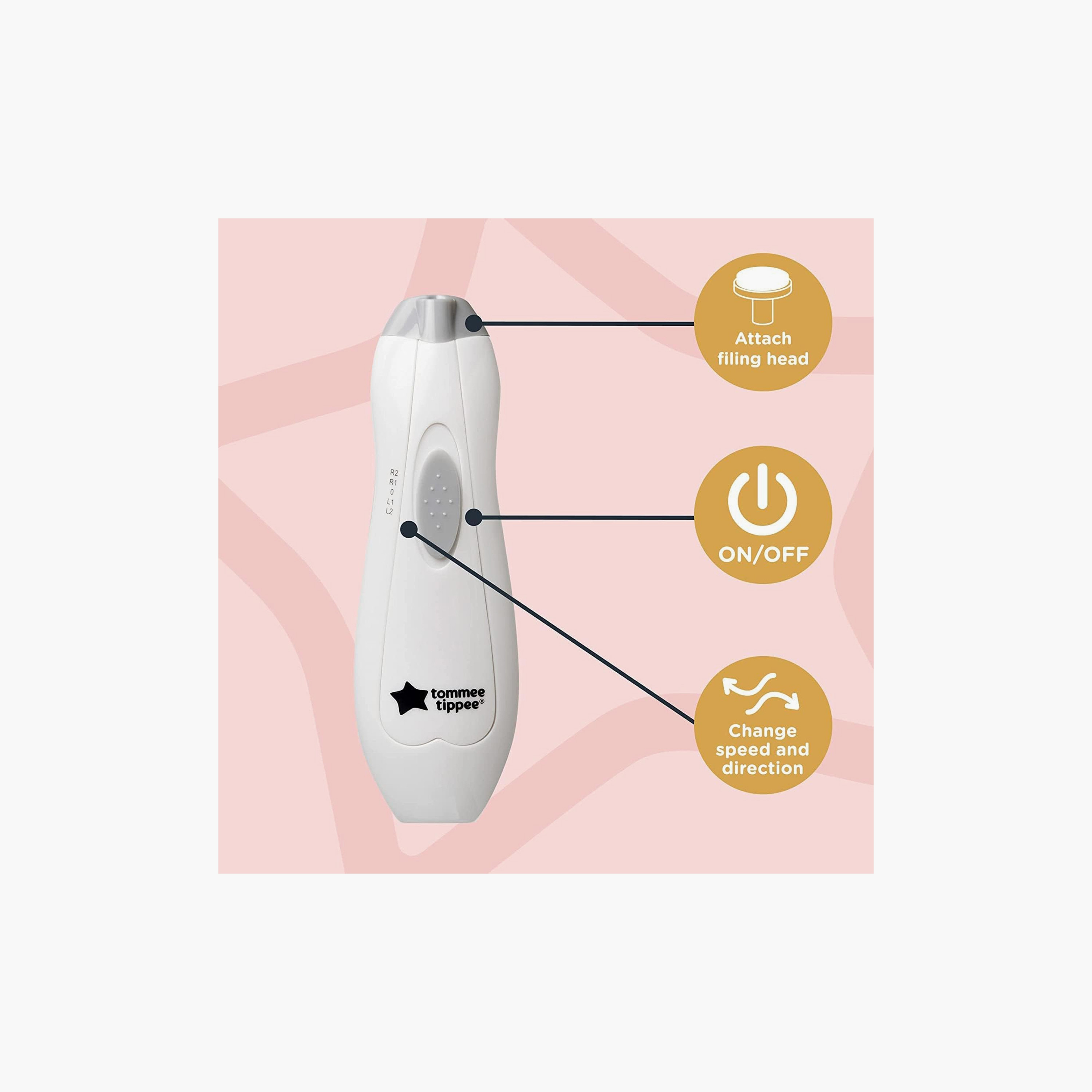 مبرد أظافر كهربائي يعمل بالبطارية مع ضوء LED وستة رؤوس برد من تومي تيبي-baby-bathandcare-grooming-image-3