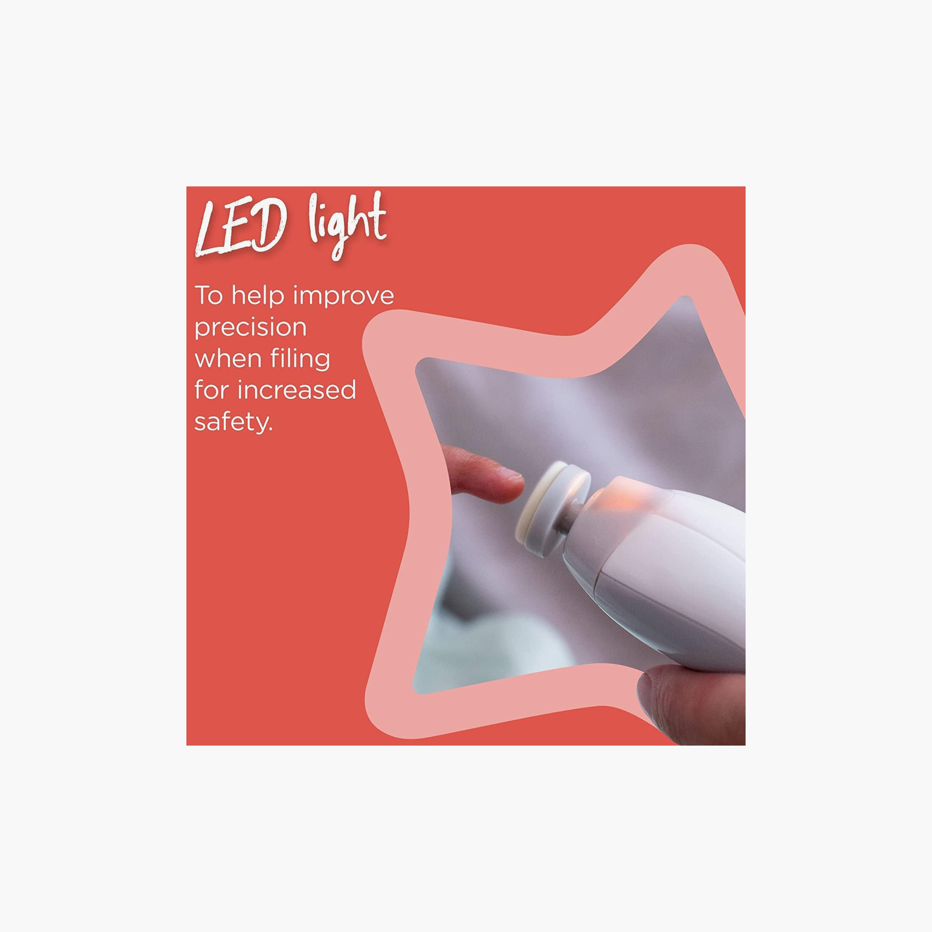 مبرد أظافر كهربائي يعمل بالبطارية مع ضوء LED وستة رؤوس برد من تومي تيبي-baby-bathandcare-grooming-image-7