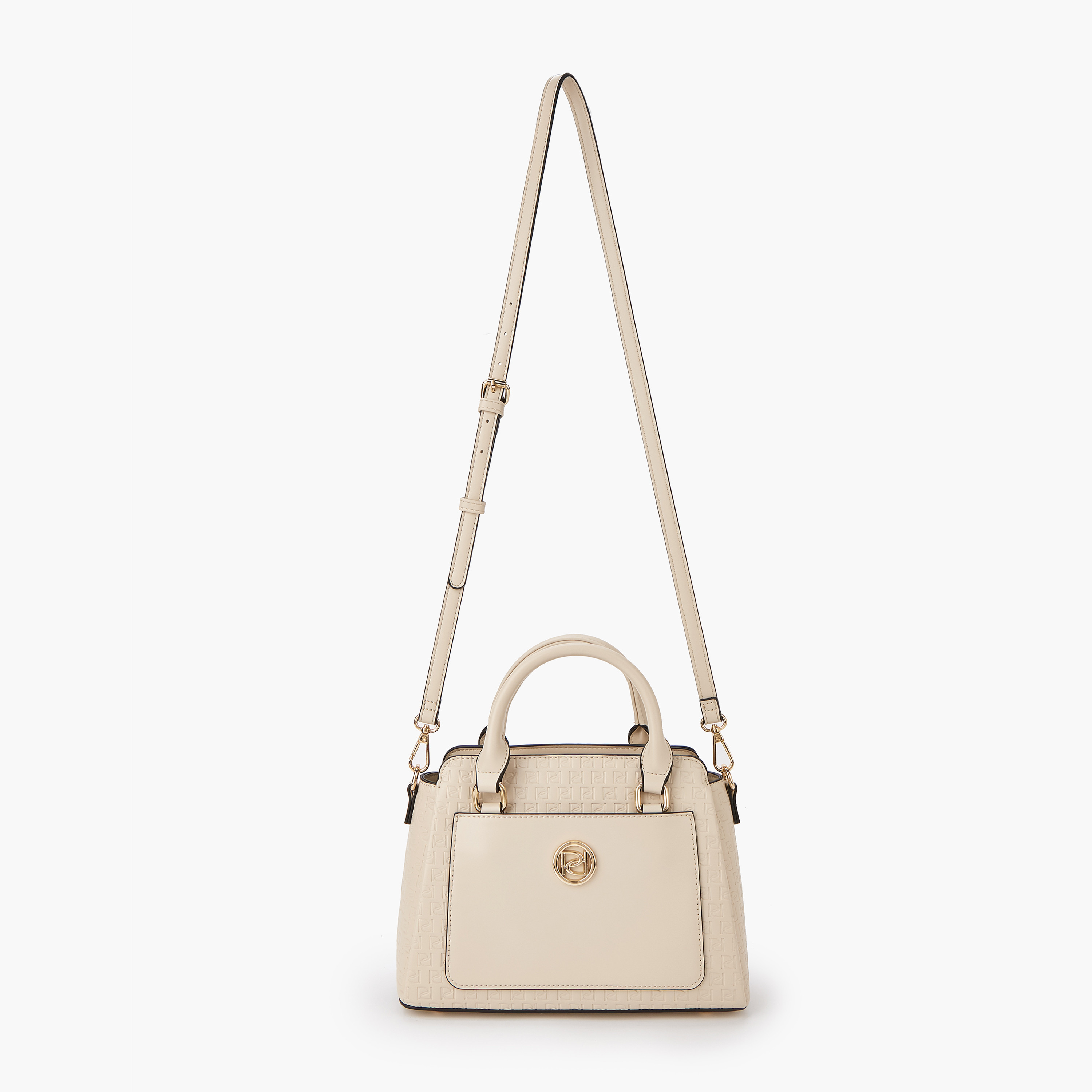 Paprika Monogram Embossed Tote Bag with Double Handle and Zip Closure-women-bagsandwallets-handbags-image-3