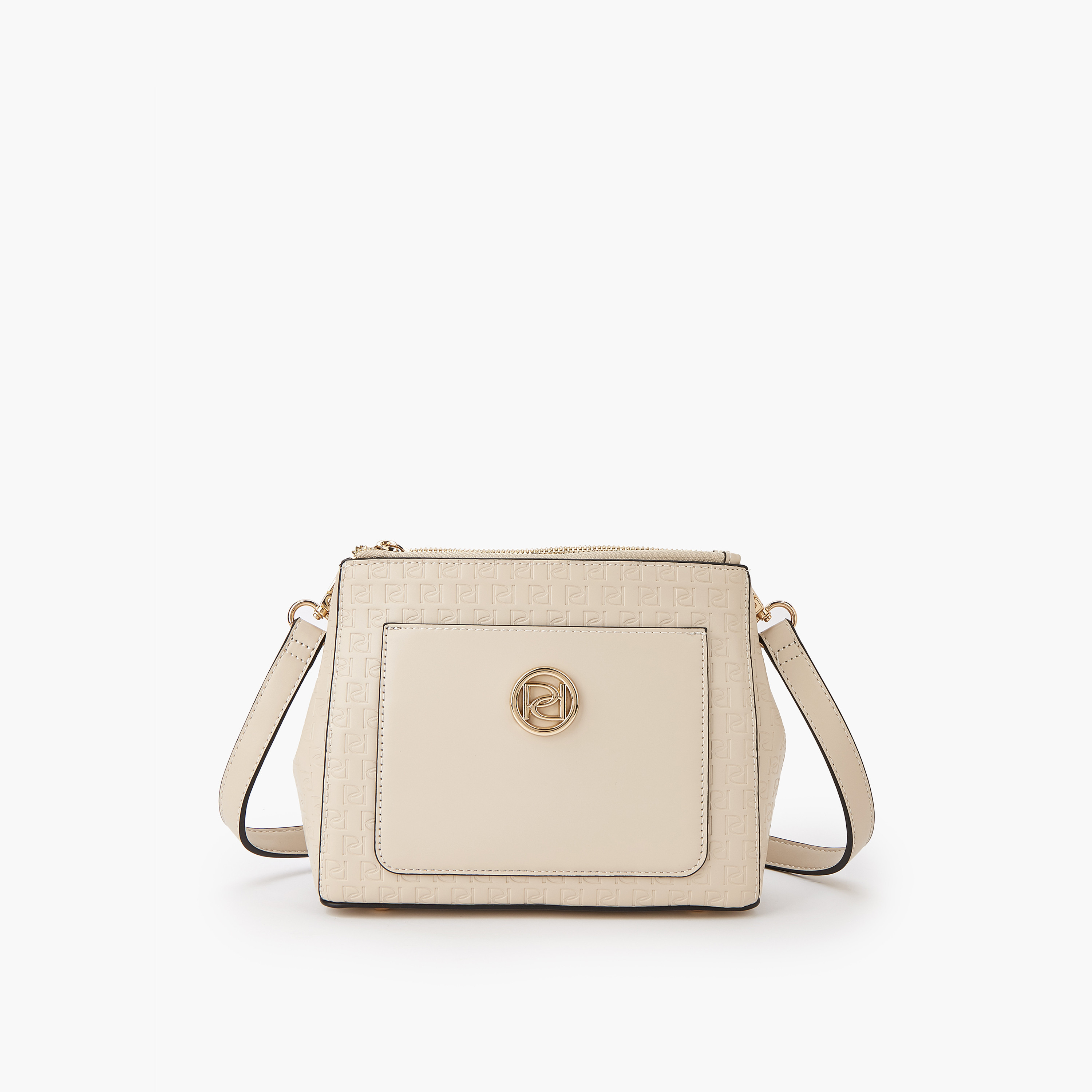 Paprika Monogram Embossed Crossbody Bag with Zip Closure-women-bagsandwallets-handbags-image-1