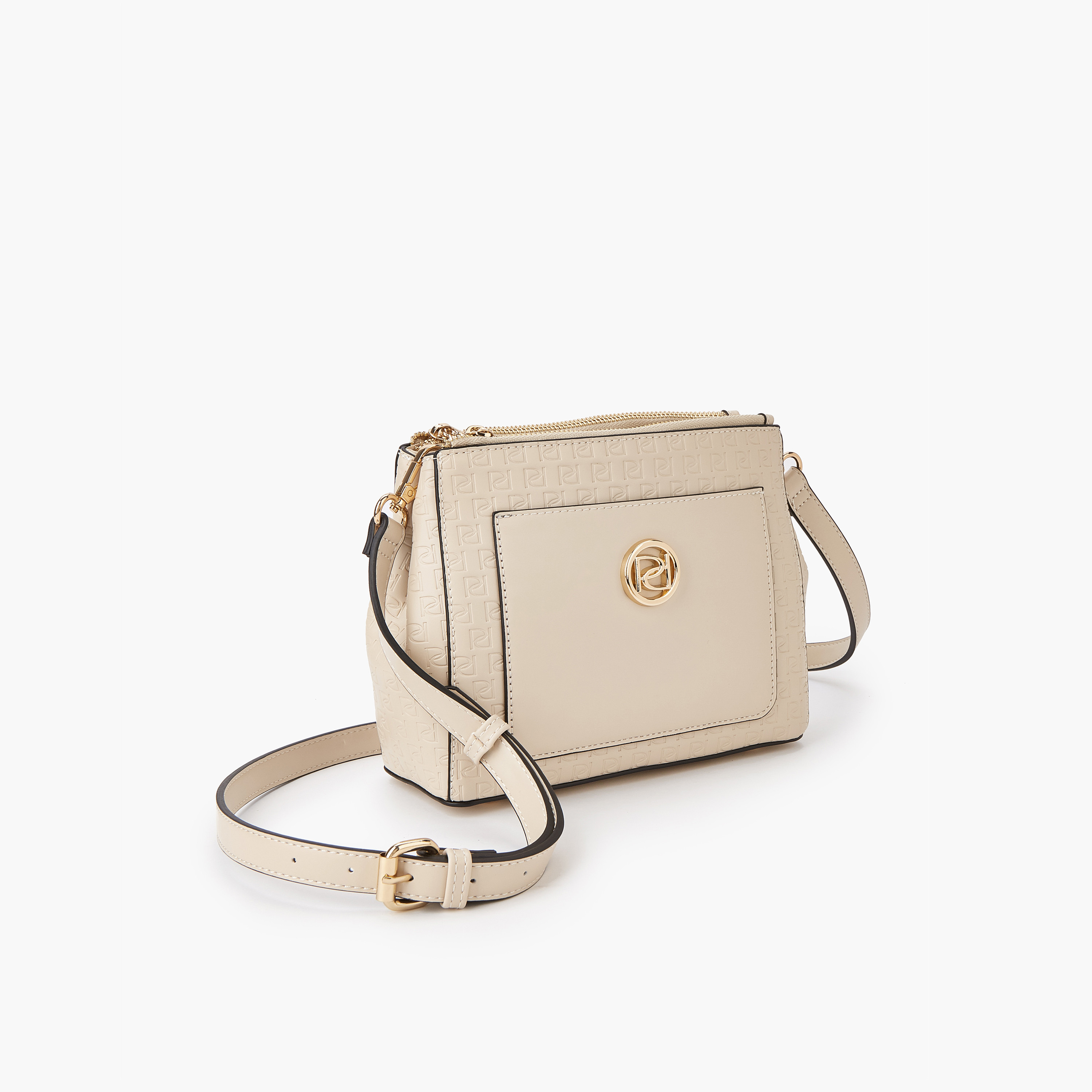 Paprika Monogram Embossed Crossbody Bag with Zip Closure-women-bagsandwallets-handbags-image-2