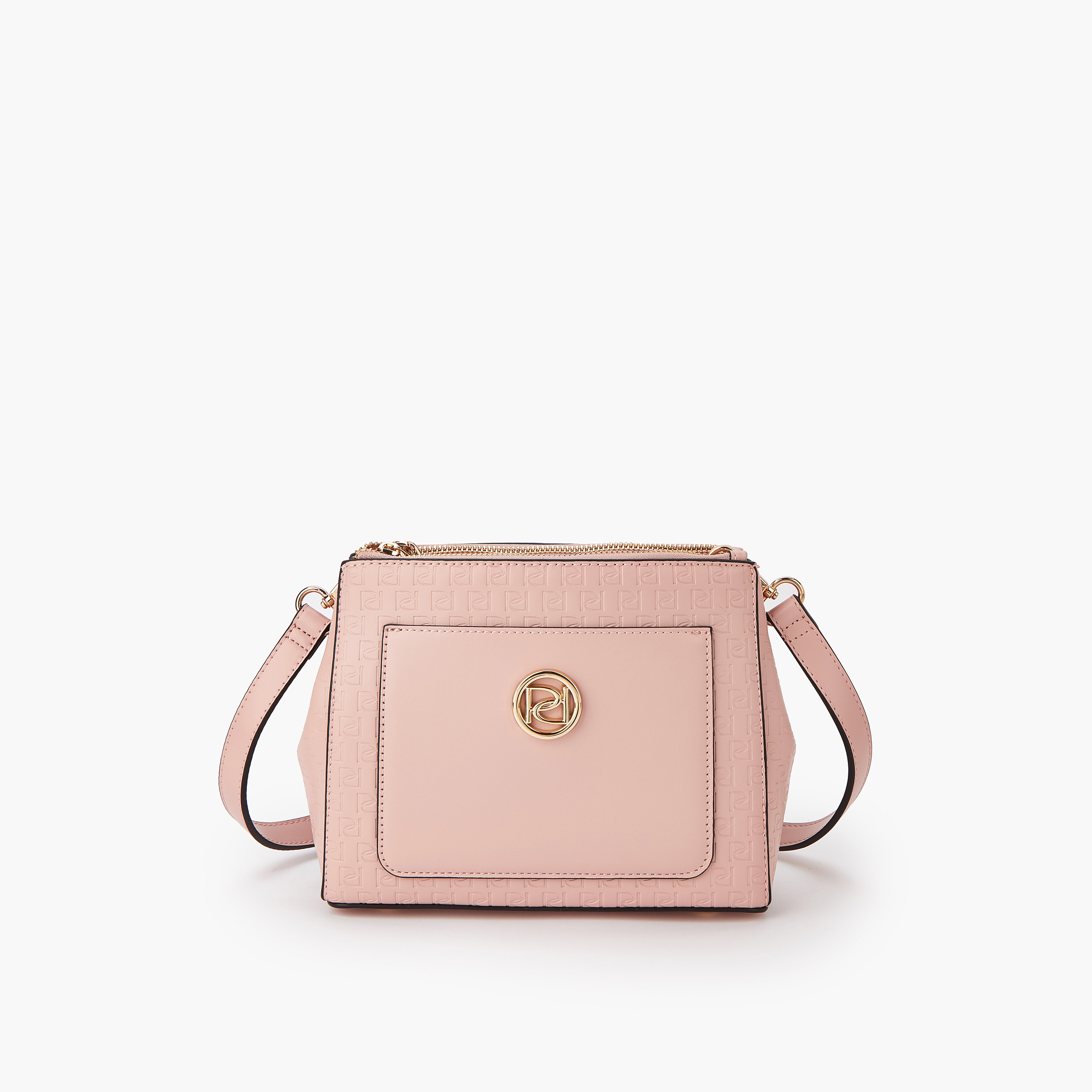Paprika Monogram Embossed Crossbody Bag with Zip Closure-women-bagsandwallets-handbags-image-1
