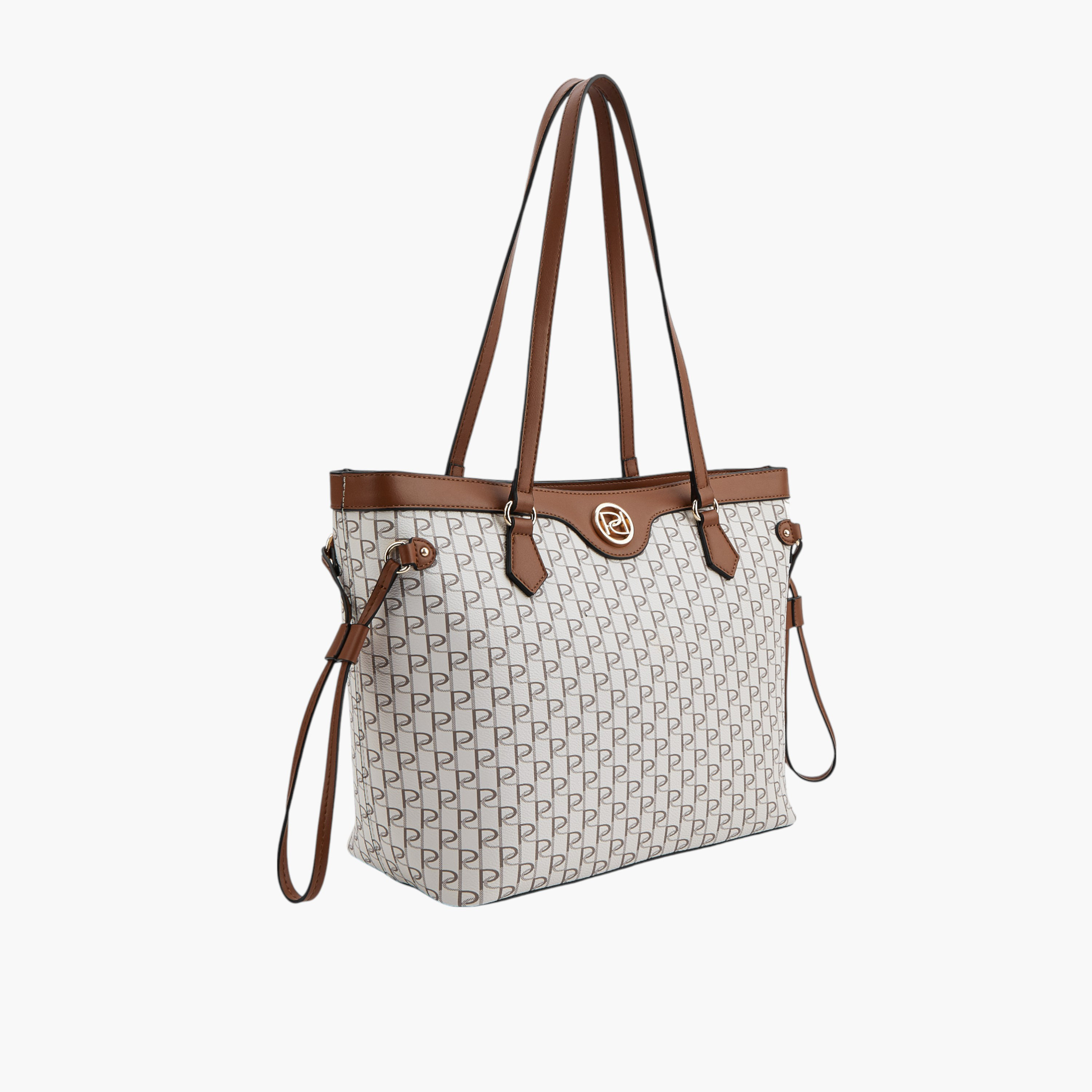 Paprika Monogram Print Tote Bag with Double Handle and Zip Closure-women-bagsandwallets-handbags-image-2