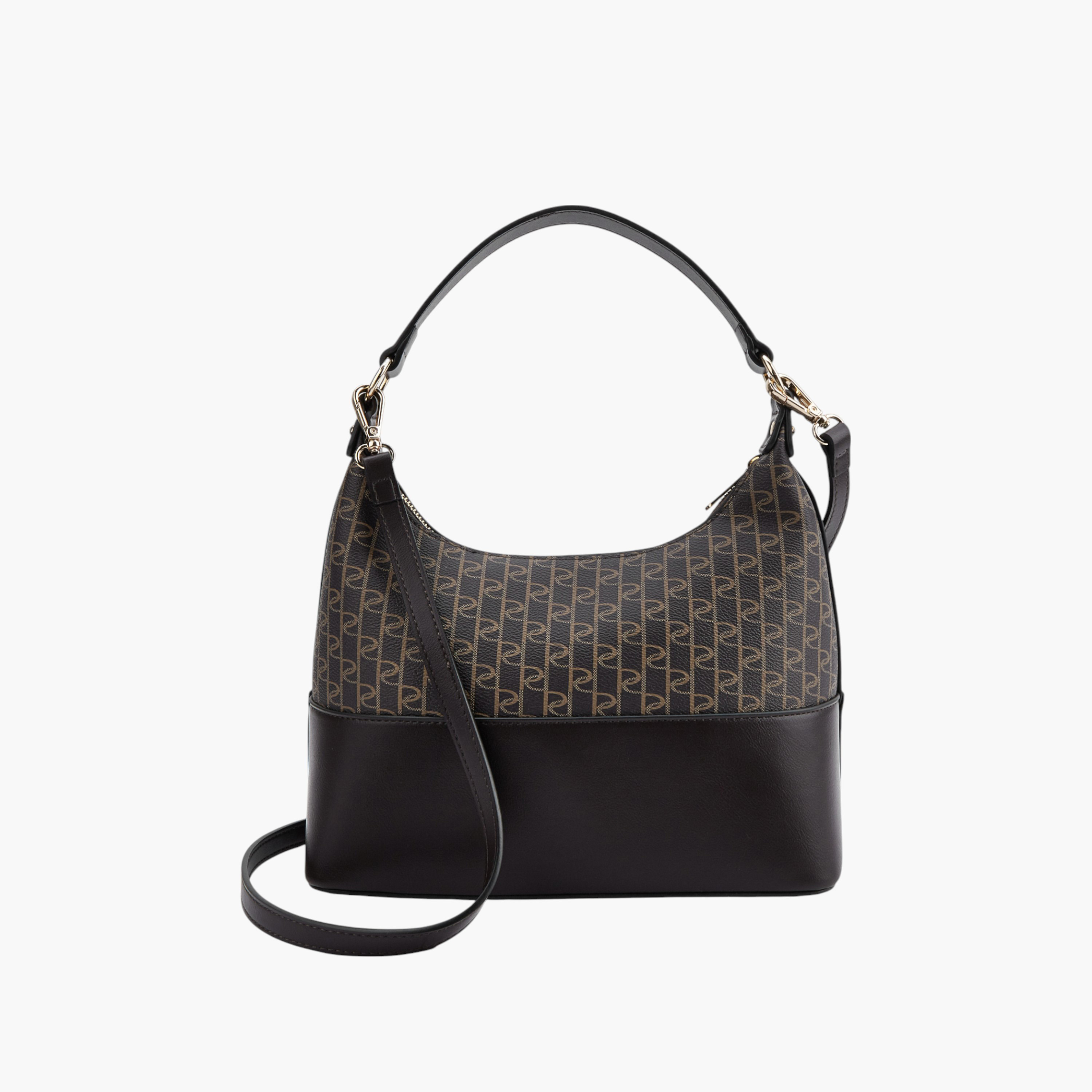 Paprika Monogram Print Shoulder Bag with Detachable Strap and Zip Closure-women-bagsandwallets-handbags-image-2