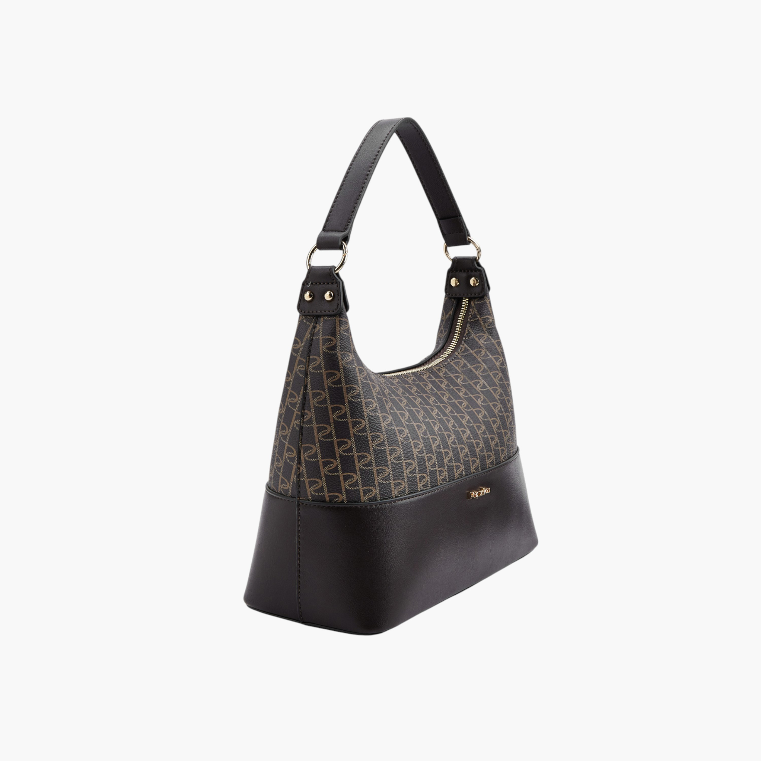 Paprika Monogram Print Shoulder Bag with Detachable Strap and Zip Closure-women-bagsandwallets-handbags-image-3