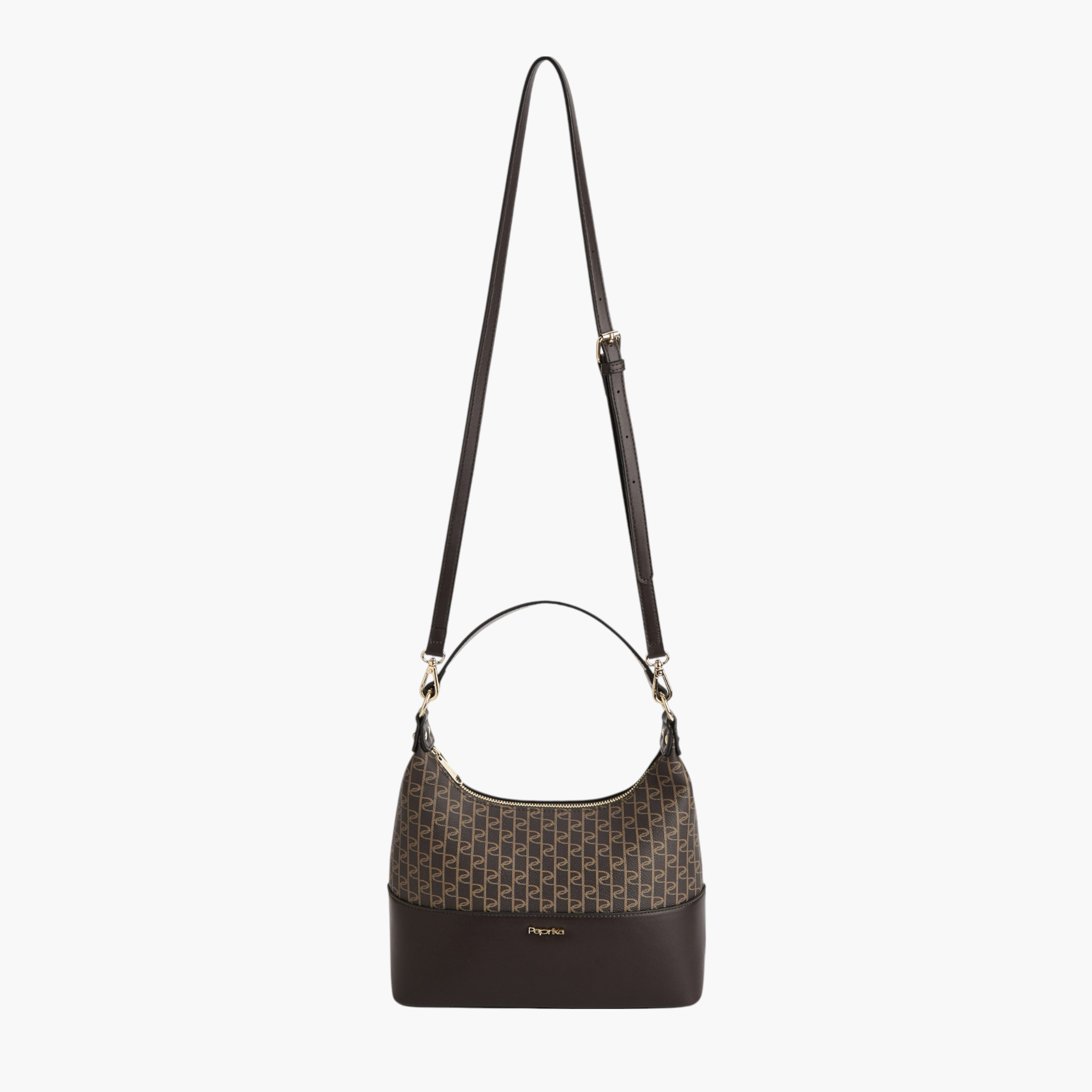 Paprika Monogram Print Shoulder Bag with Detachable Strap and Zip Closure-women-bagsandwallets-handbags-image-4
