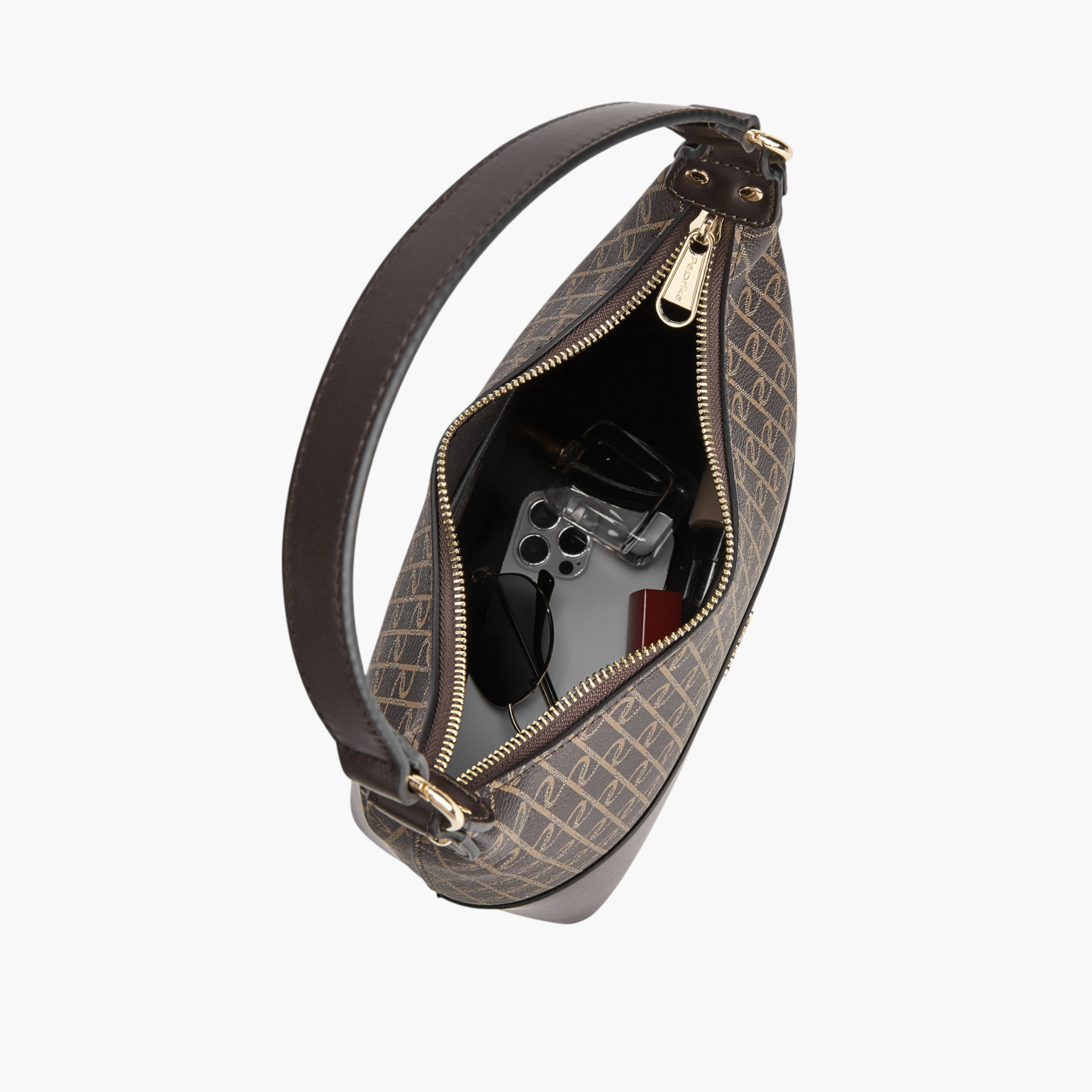 Paprika Monogram Print Shoulder Bag with Detachable Strap and Zip Closure-women-bagsandwallets-handbags-image-6