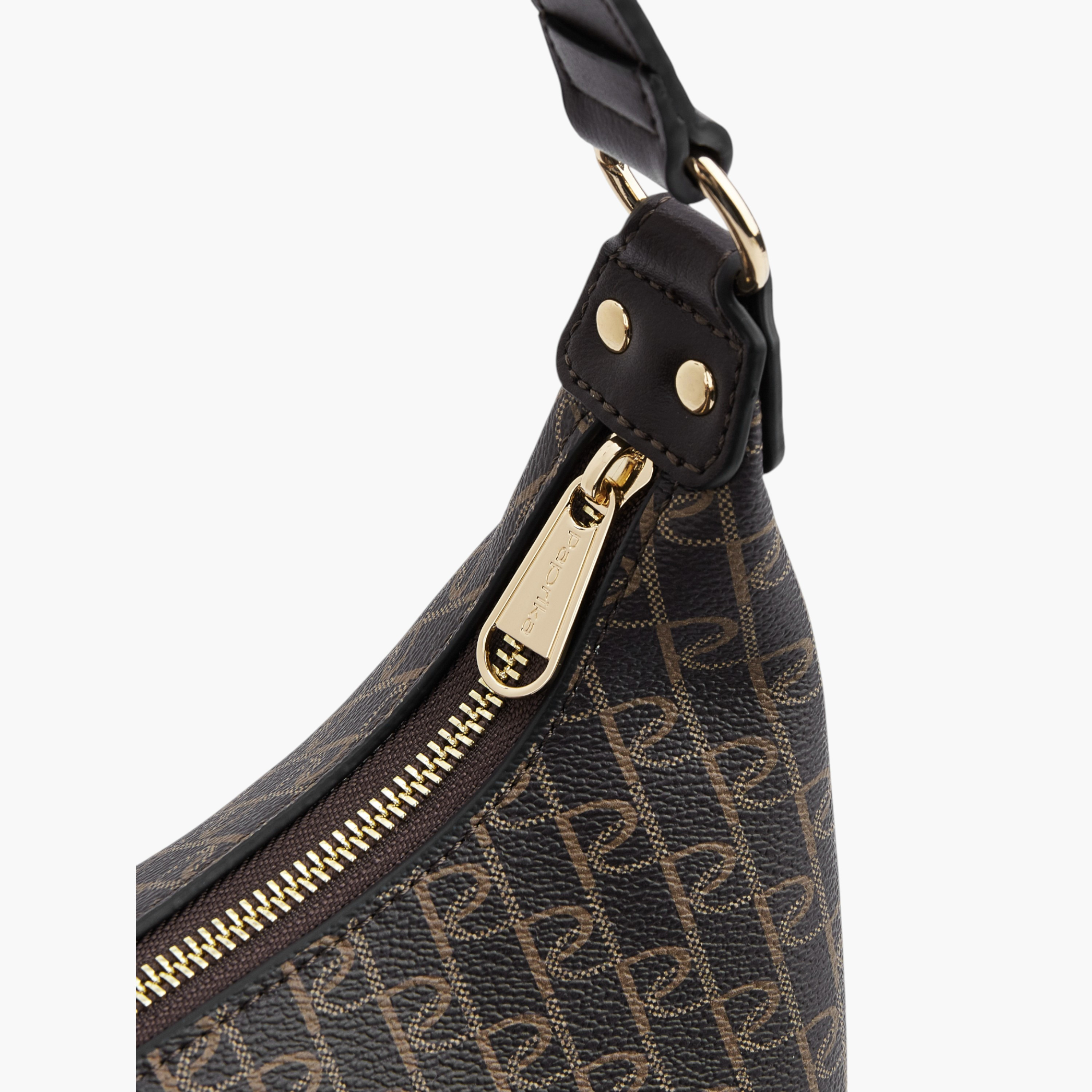Paprika Monogram Print Shoulder Bag with Detachable Strap and Zip Closure-women-bagsandwallets-handbags-image-7