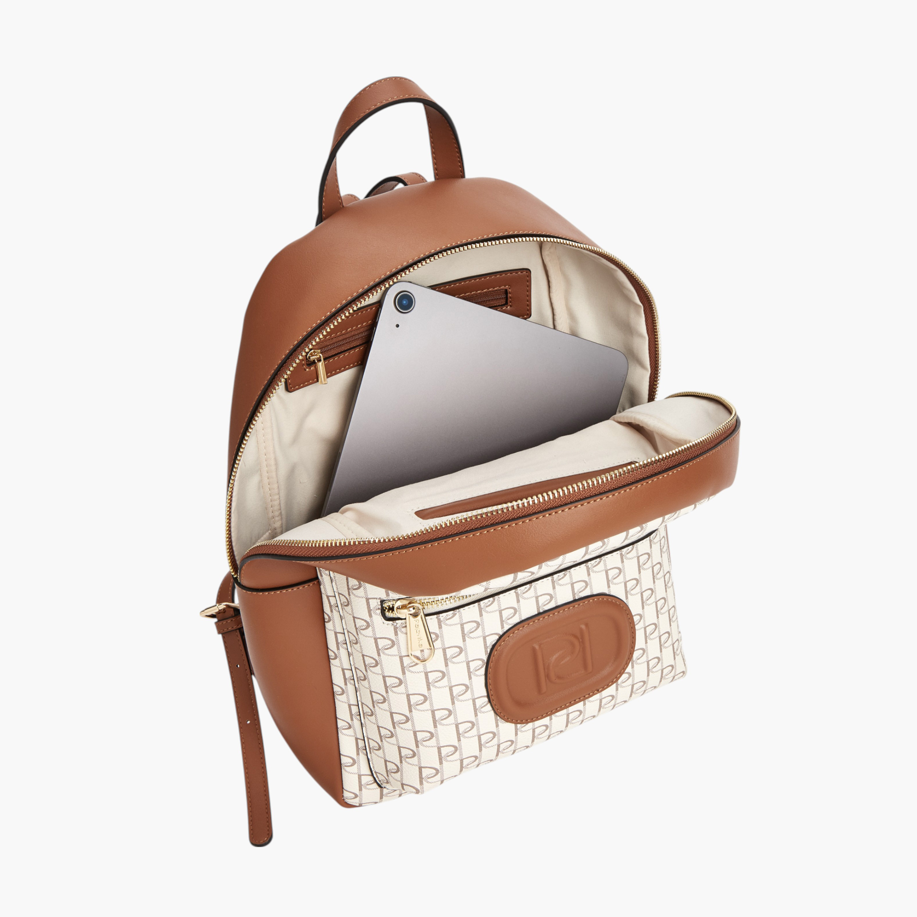 Paprika Monogram Print Backpack with Zip Closure - 12x26x36 cm-women-bagsandwallets-backpacks-image-3