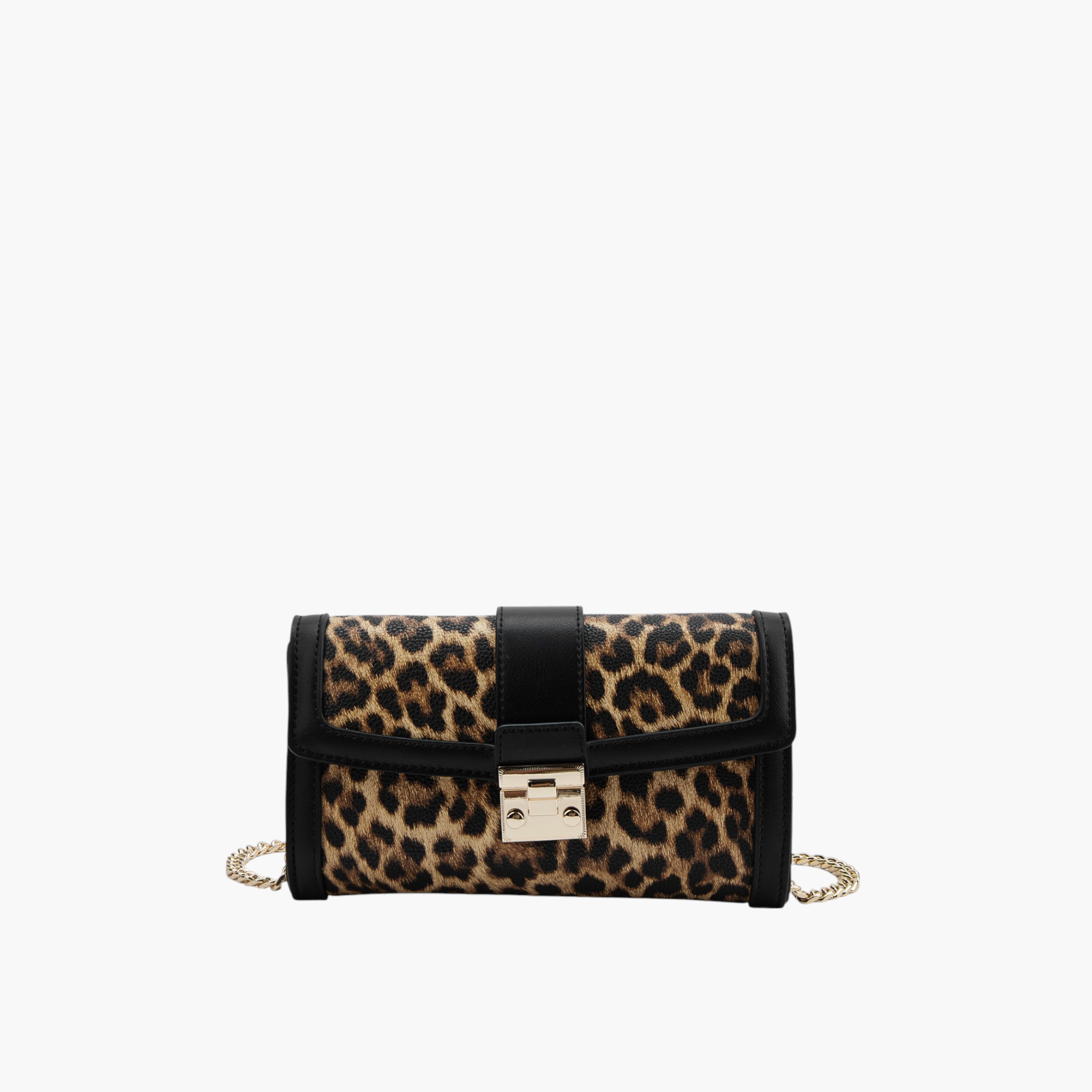 Paprika Animal Print Crossbody Bag with Chain Strap and Magnetic Button Closure-women-bagsandwallets-handbags-image-1