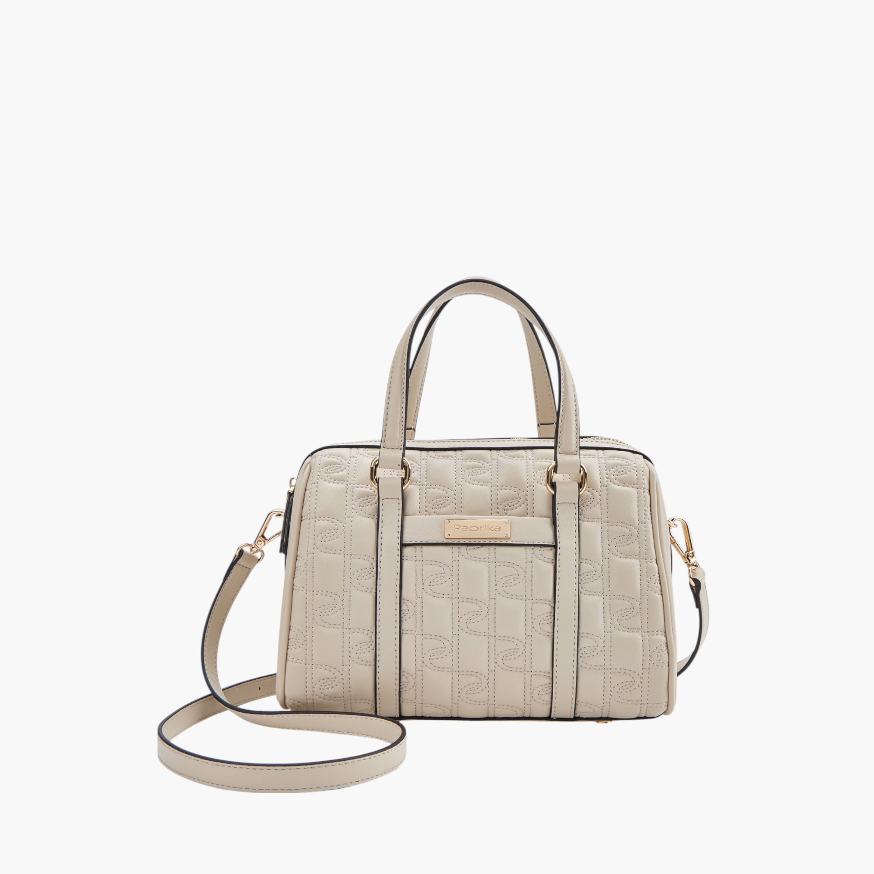 شنطة توتي بدرزات مونوجرام وحزام قابل للفصل وسحاب إغلاق من بابريكا-women-bagsandwallets-handbags-image-1