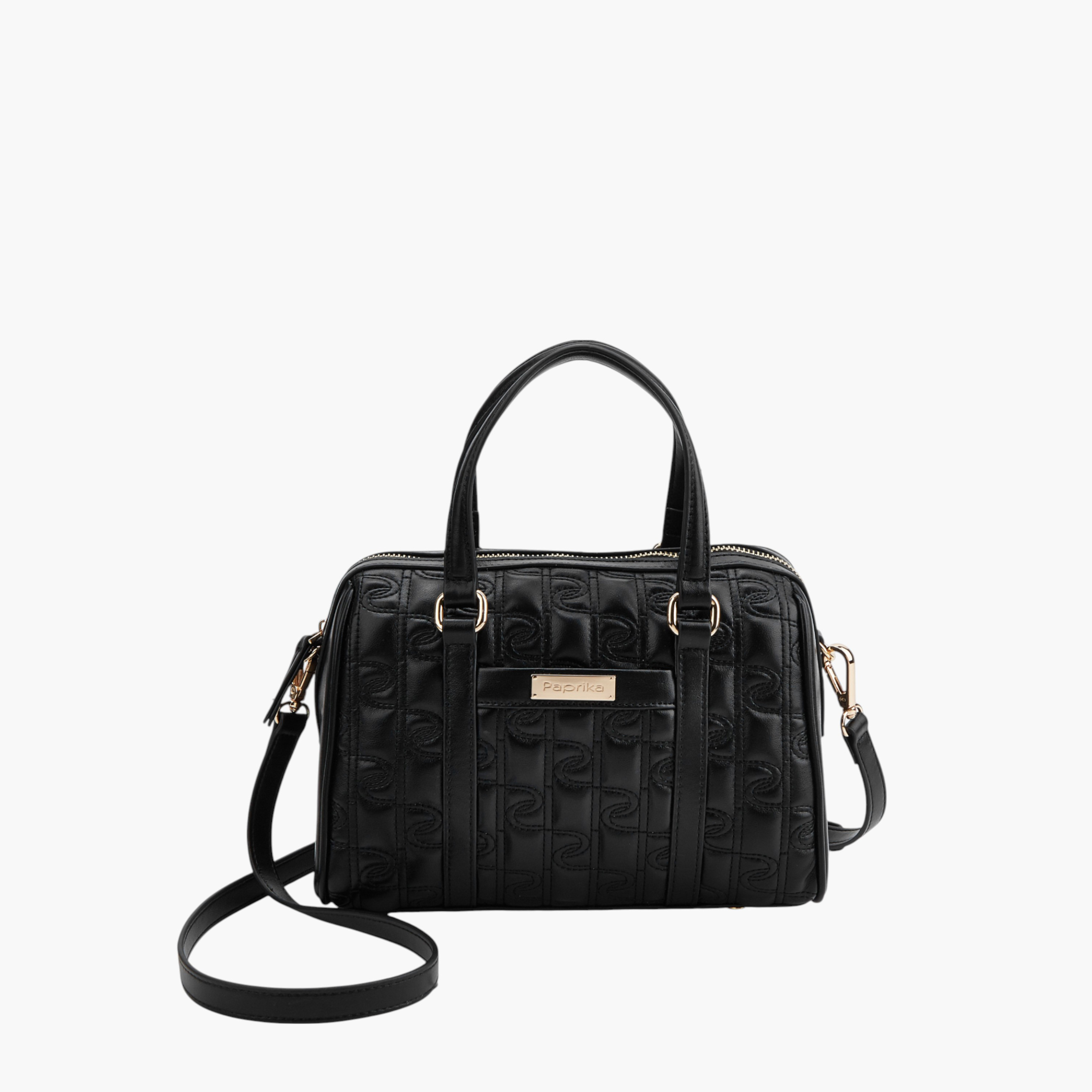 Paprika Monogram Quilted Tote Bag with Detachable Strap and Zip Closure-women-bagsandwallets-handbags-image-1