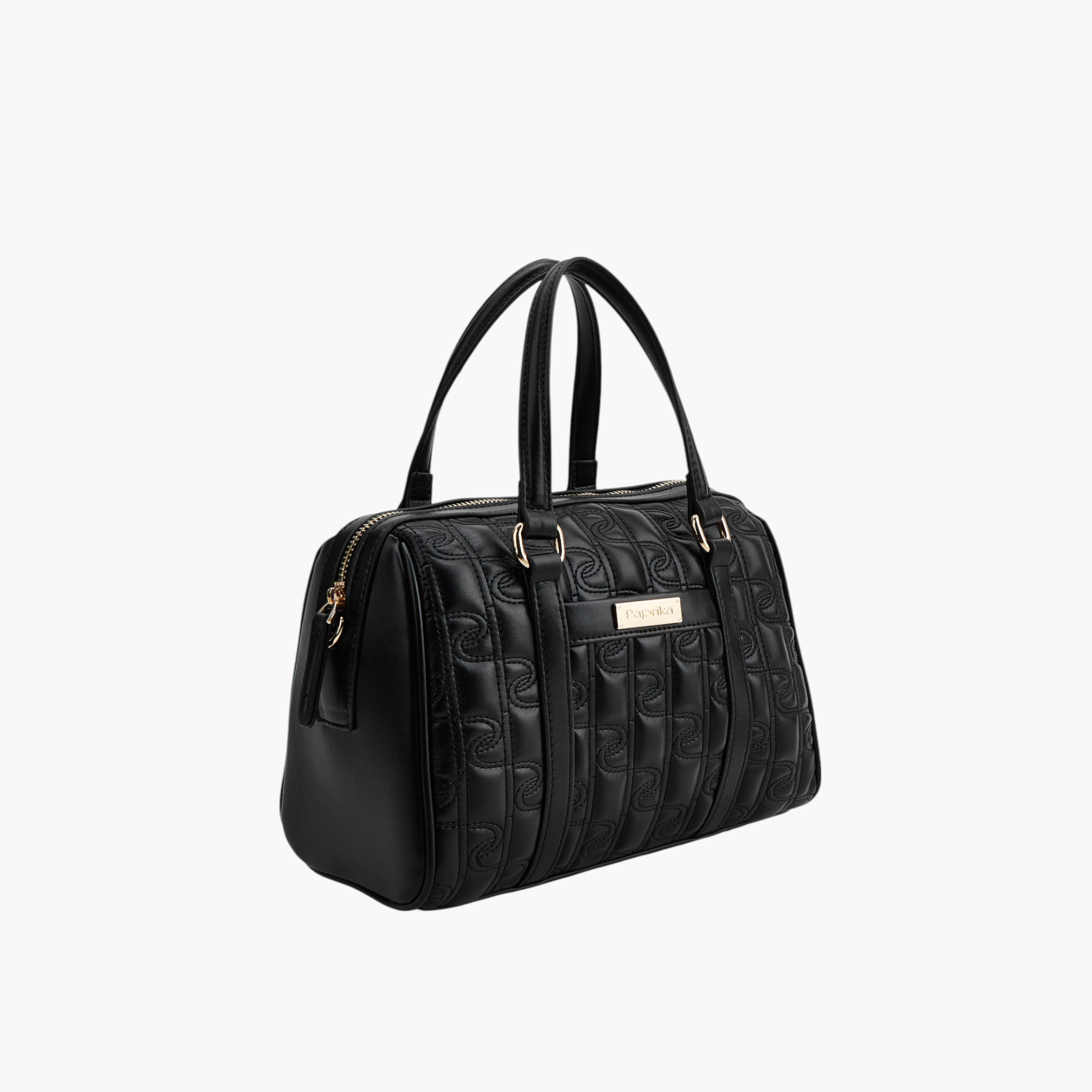 Paprika Monogram Quilted Tote Bag with Detachable Strap and Zip Closure-women-bagsandwallets-handbags-image-2