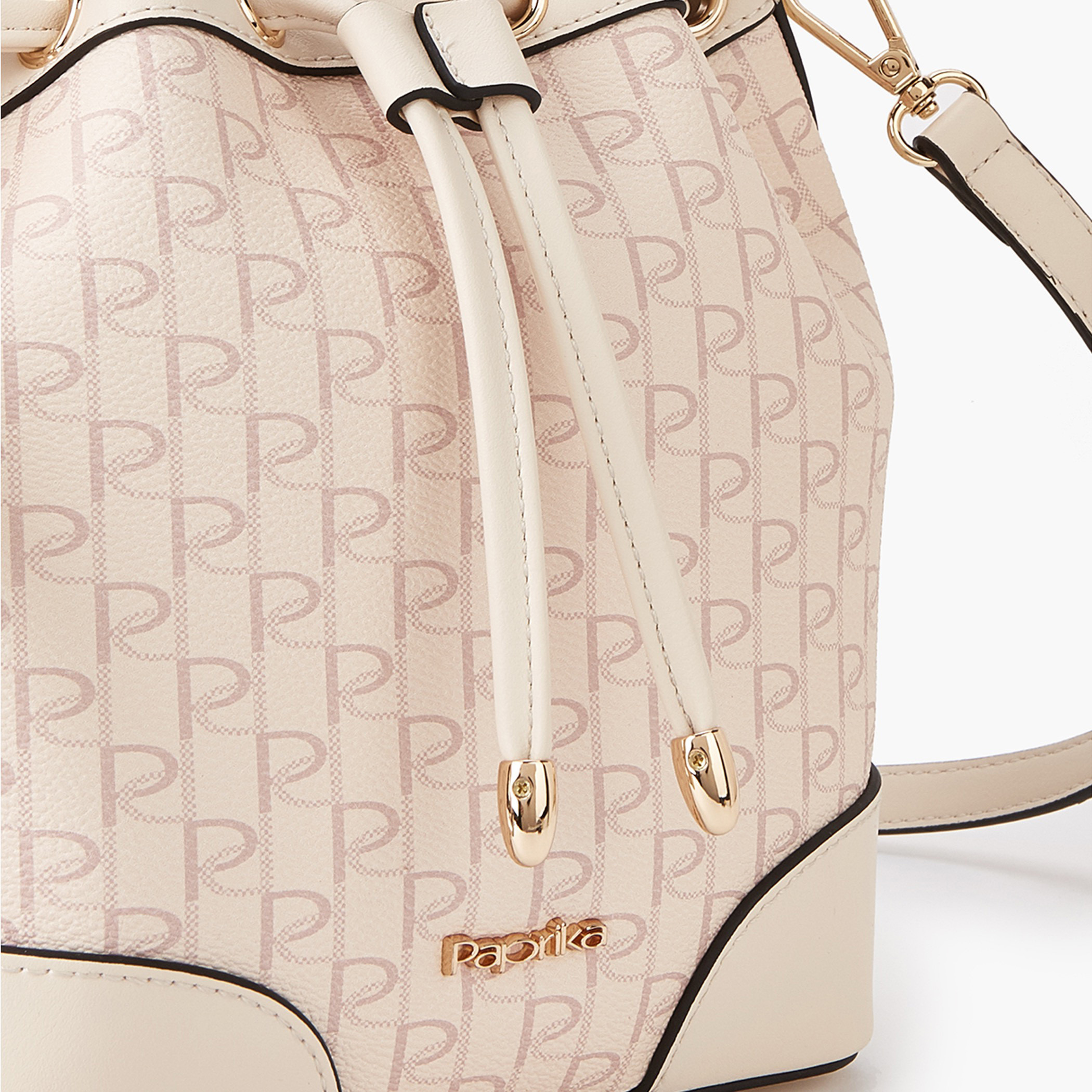 Paprika Monogram Print Bucket Bag with Detachable Strap and Drawstring Closure-women-bagsandwallets-handbags-image-3