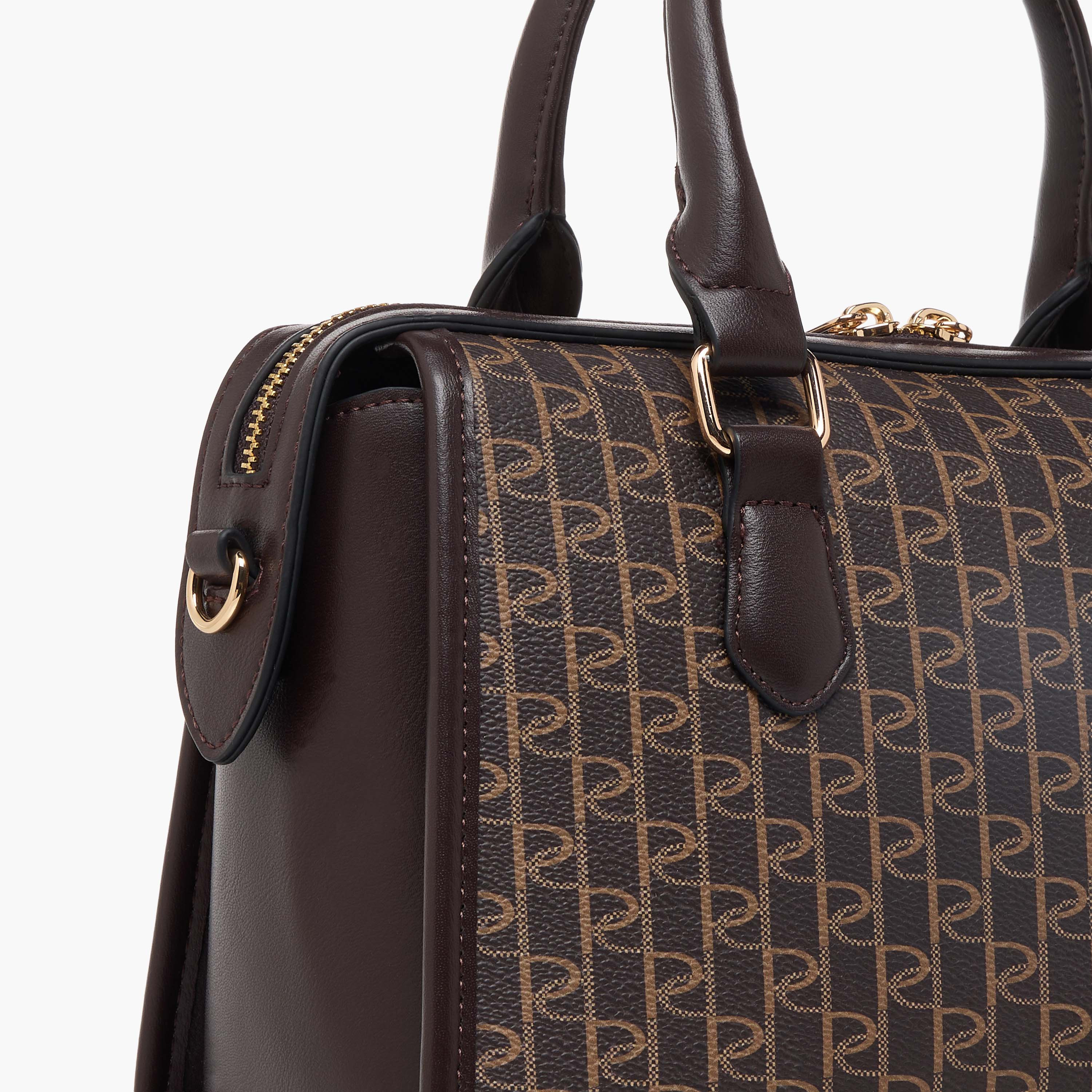 Paprika Monogram Print Tote Bag with Detachable Strap and Zip Closure-women-bagsandwallets-handbags-image-6