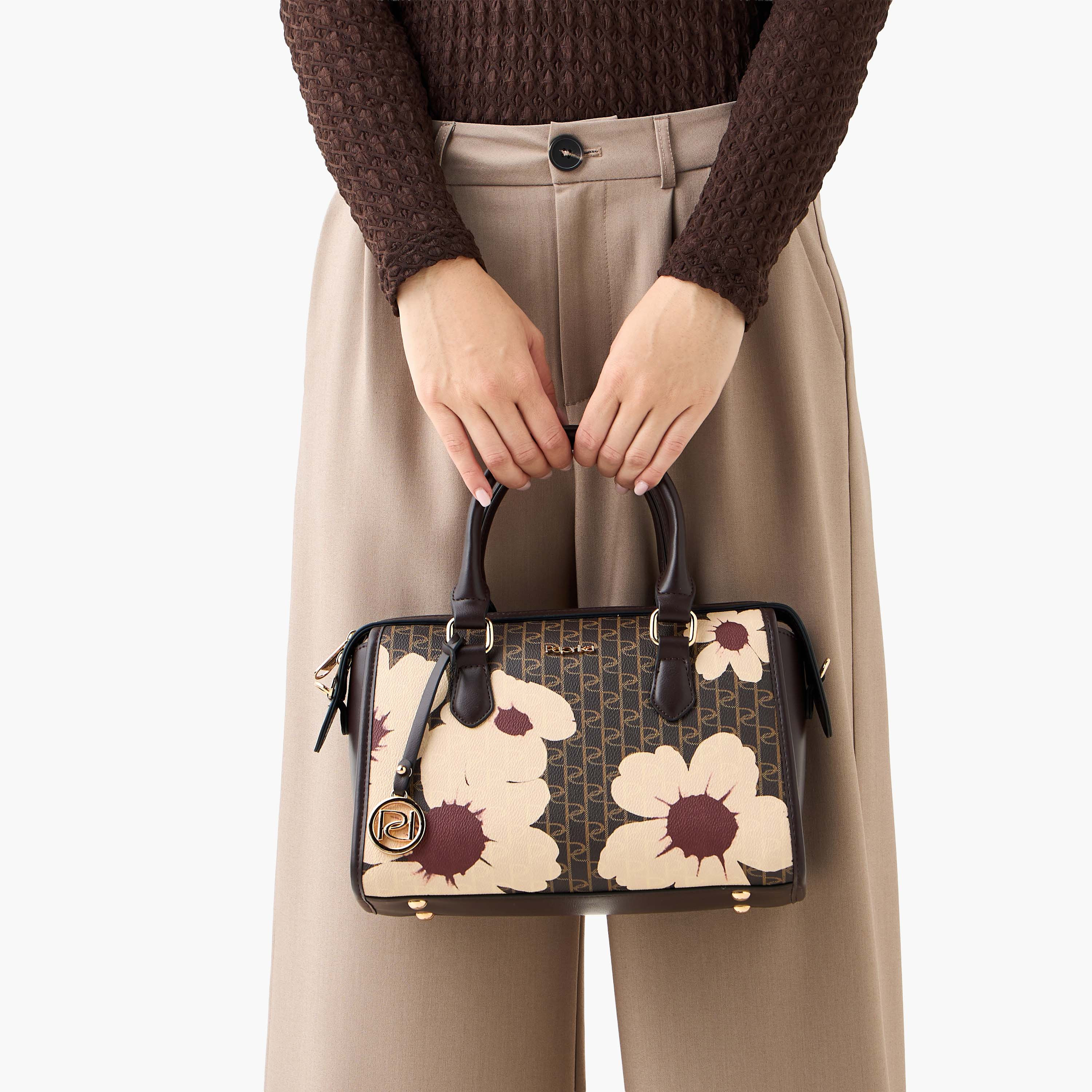 Paprika Monogram Print Tote Bag with Detachable Strap and Zip Closure-women-bagsandwallets-handbags-image-8