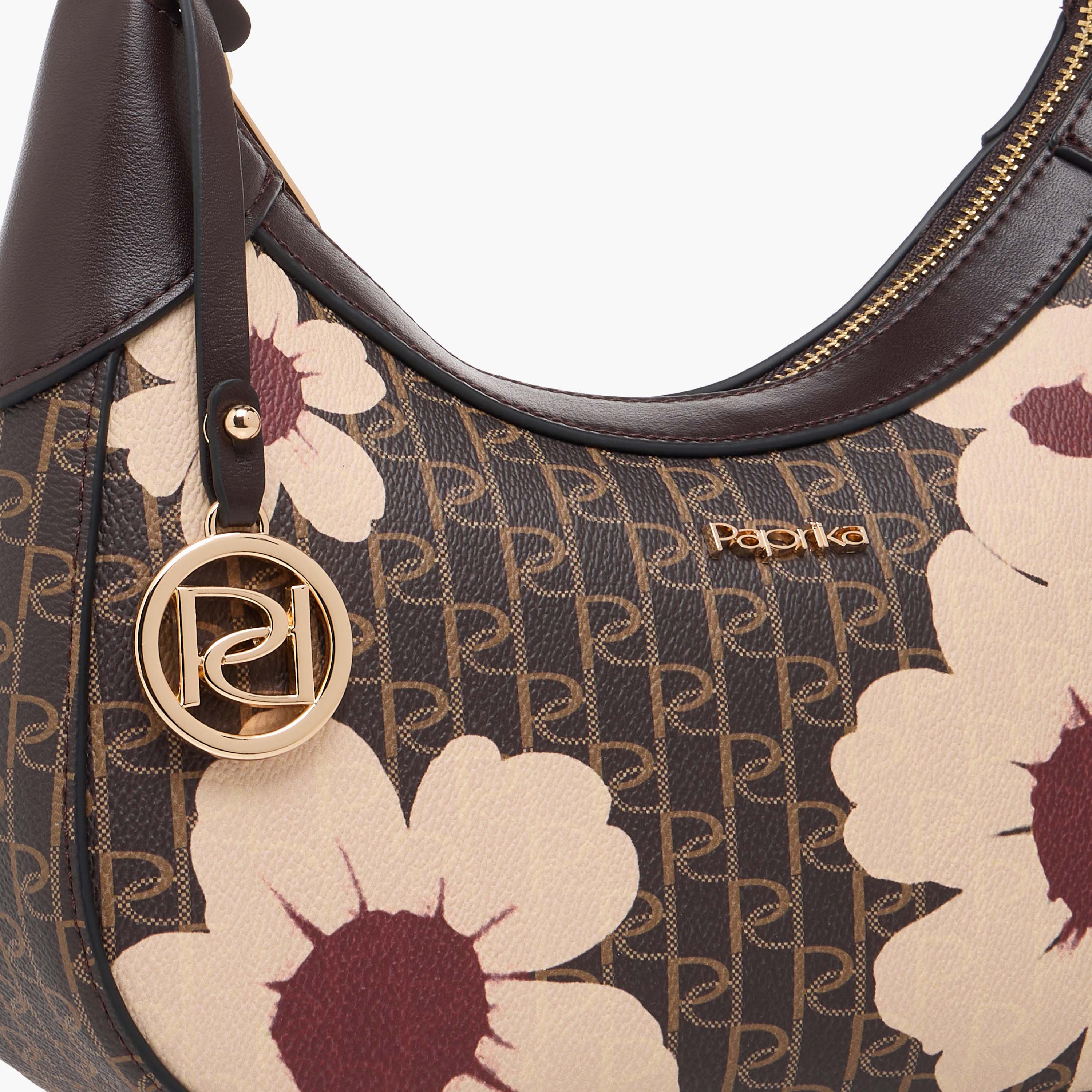Paprika Monogram Print Shoulder Bag with Zip Closure-women-bagsandwallets-handbags-image-5