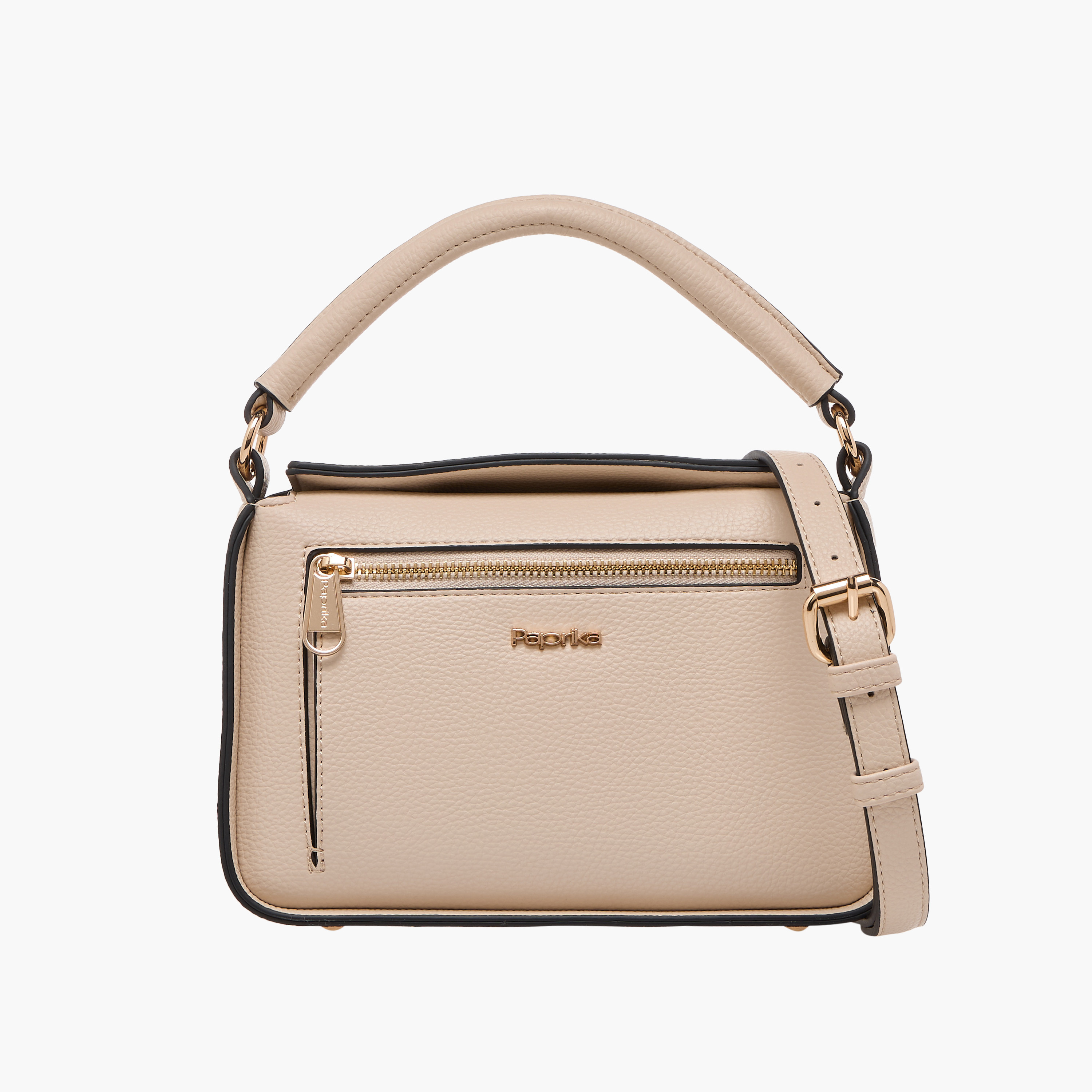 Paprika Textured Crossbody Bag with Detachable Strap and Button Closure-women-bagsandwallets-handbags-image-1
