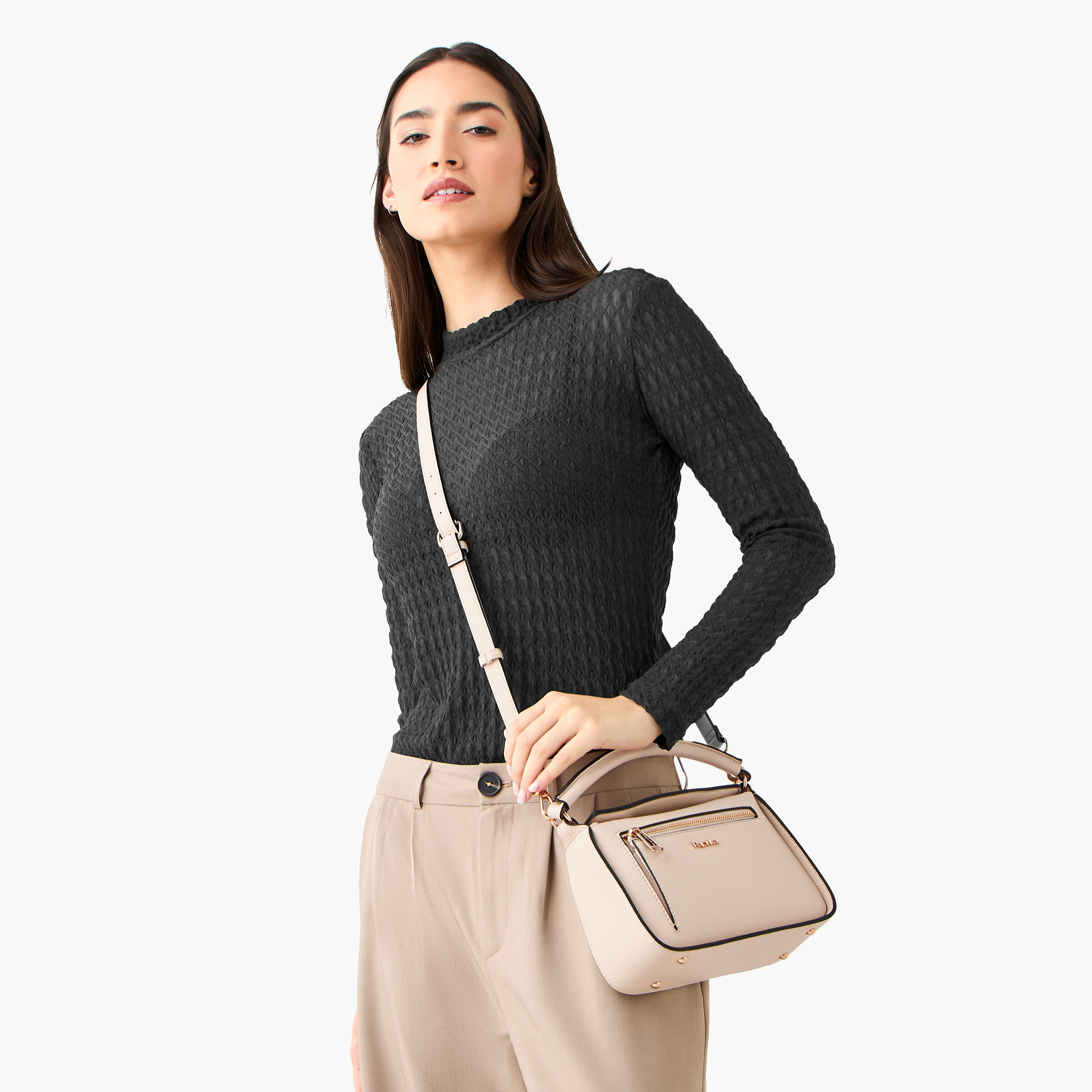 Paprika Textured Crossbody Bag with Detachable Strap and Button Closure-women-bagsandwallets-handbags-image-2