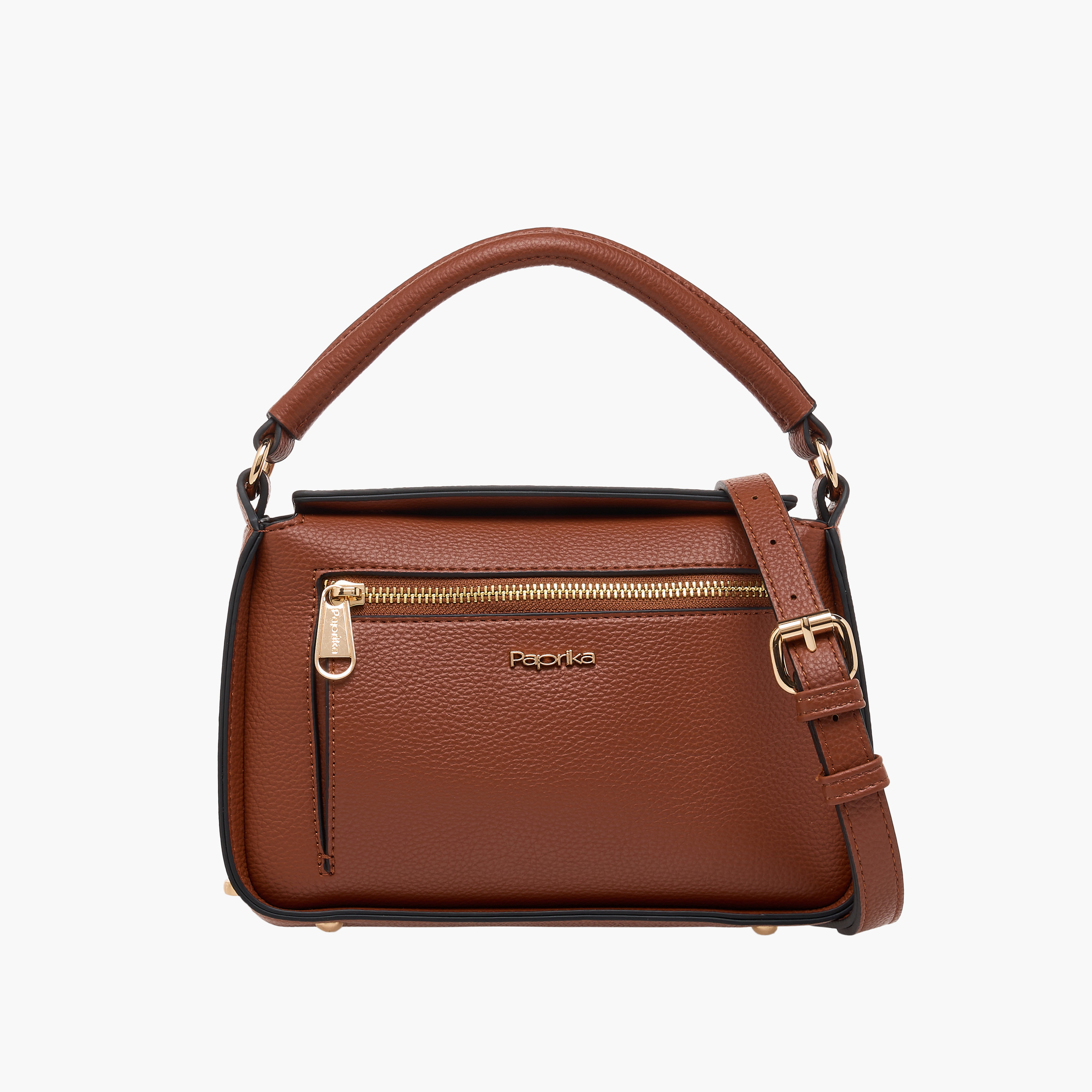 Paprika Textured Crossbody Bag with Detachable Strap and Button Closure-women-bagsandwallets-handbags-image-1