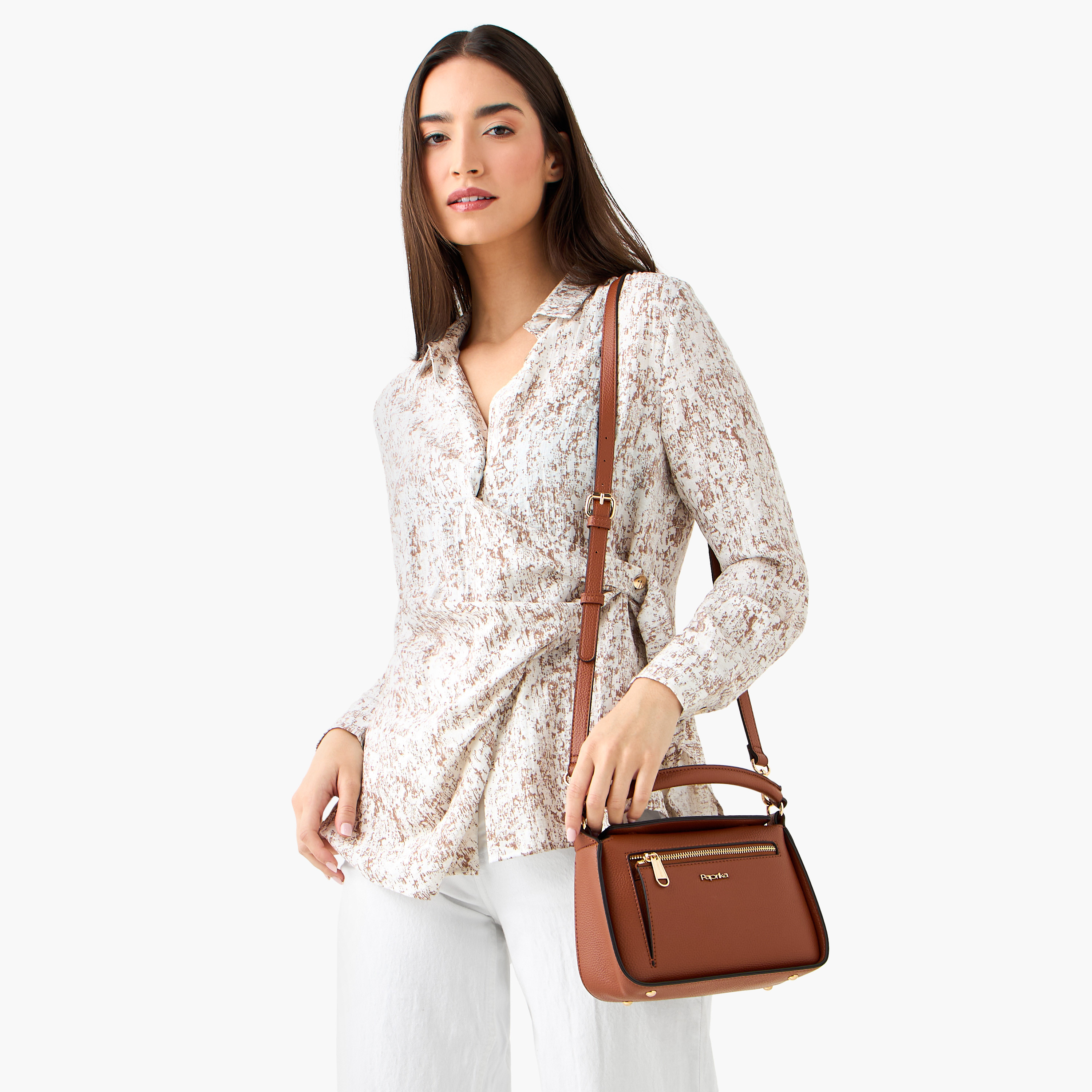 Paprika Textured Crossbody Bag with Detachable Strap and Button Closure-women-bagsandwallets-handbags-image-2