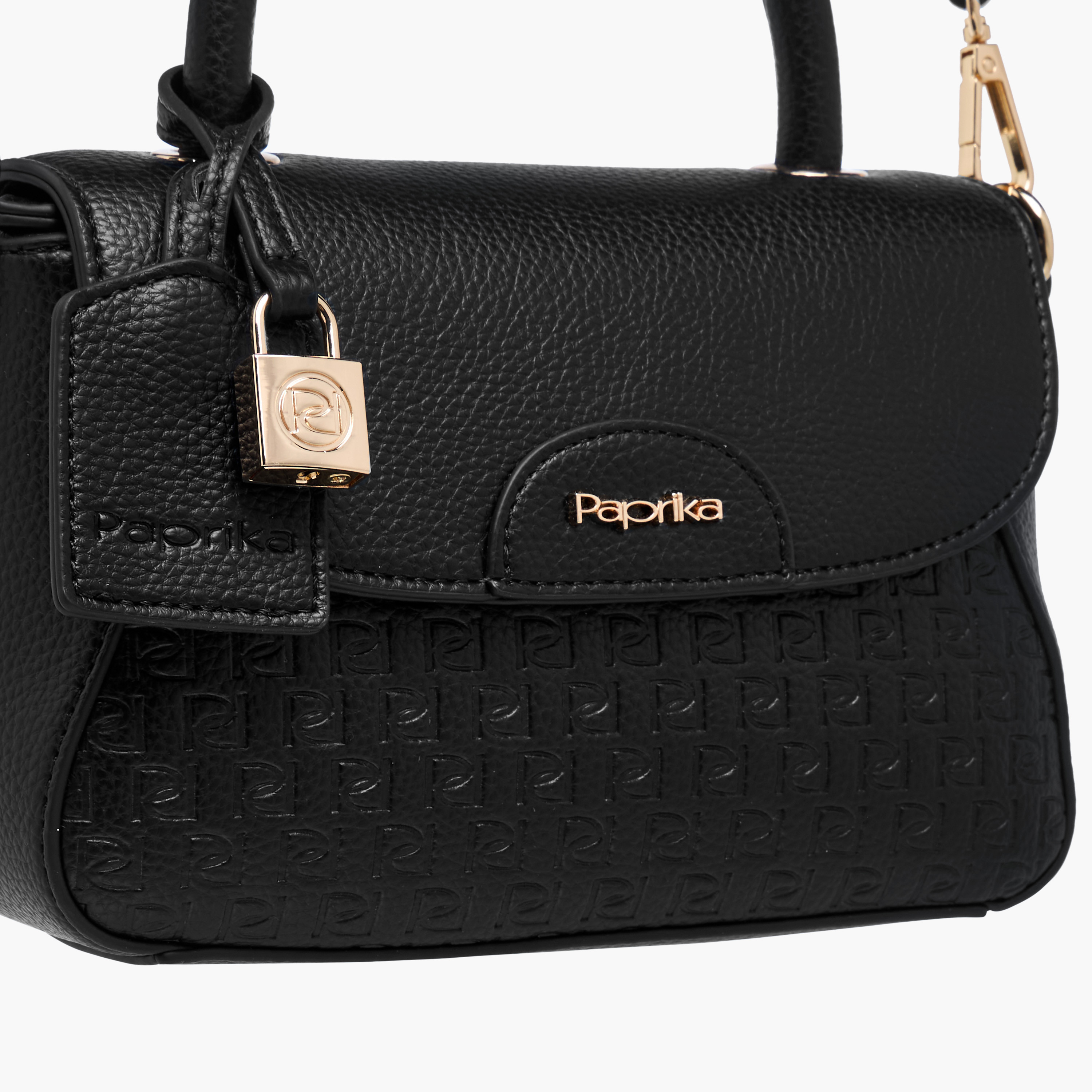 Paprika Monogram Embossed Satchel Bag with Button Closure-women-bagsandwallets-handbags-image-5