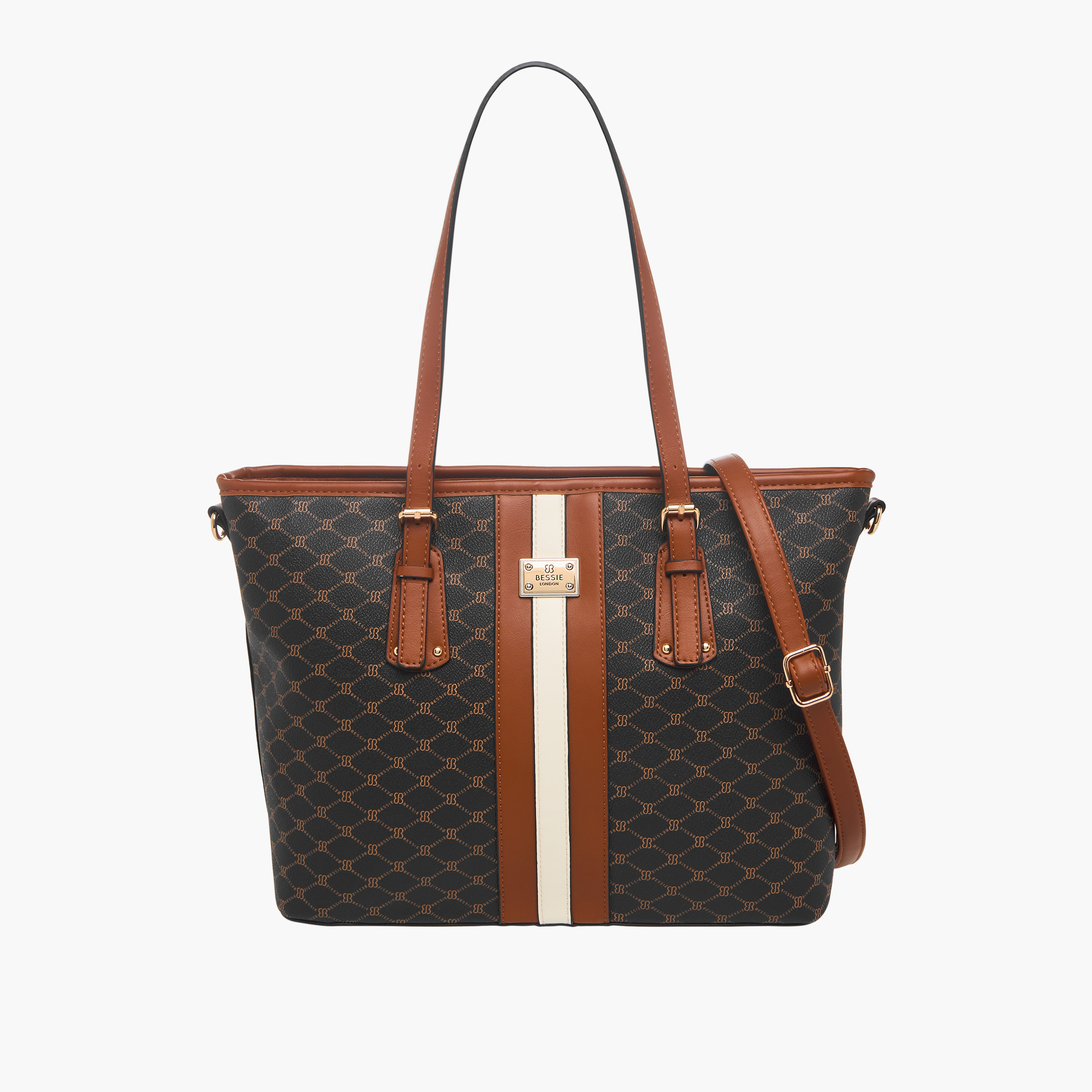 Bessie London Monogram Print Tote Bag with Detachable Pouch-women-bagsandwallets-handbags-image-1
